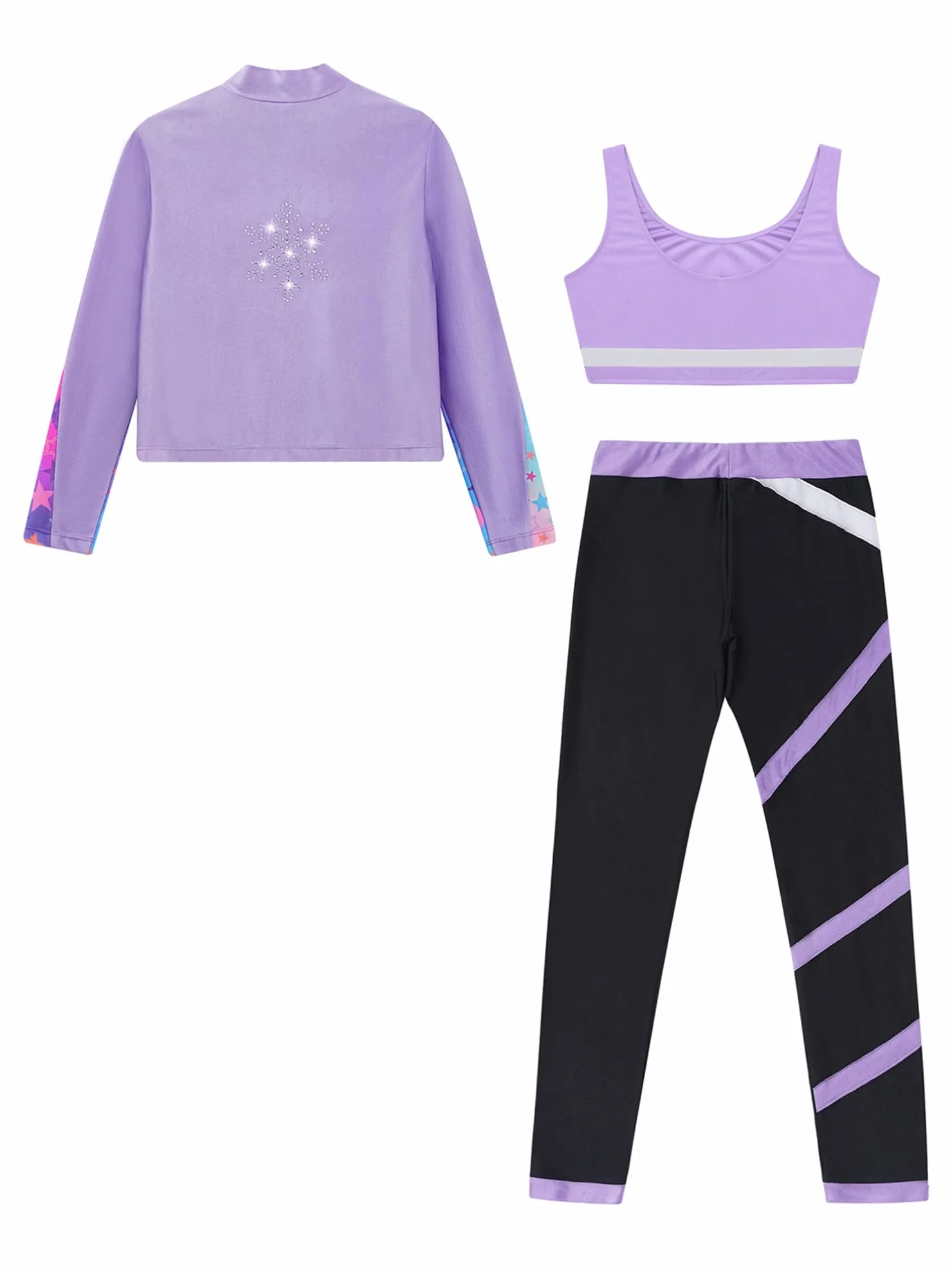 TiaoBug Conjunto Deportivo Para Niñas Chaqueta Manga Larga + Chaleco Sin Mangas + Leggings Traje De Gimnasia Rítmica Entrenamiento