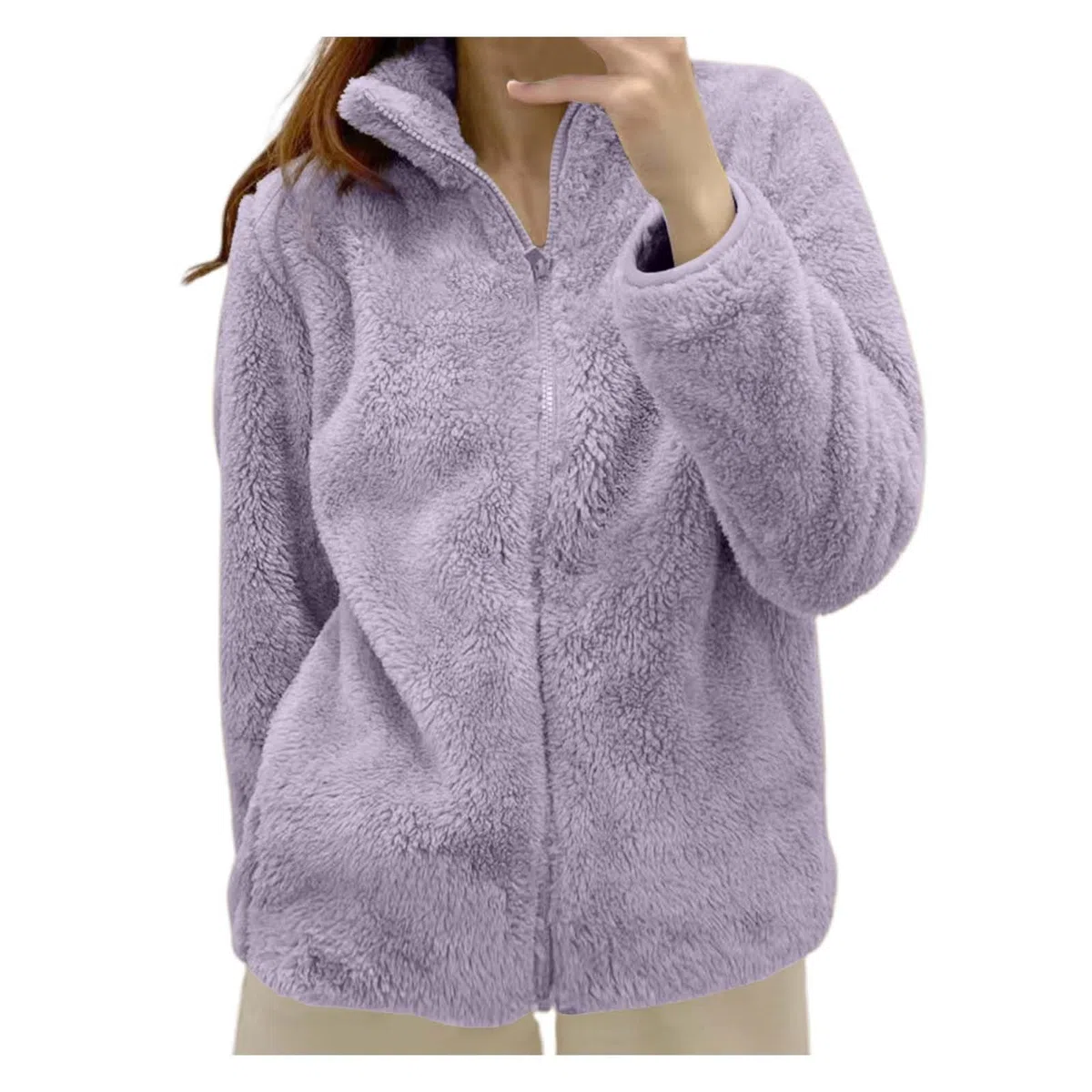 Sudadera de forro polar de invierno para mujer, cálida con cremallera, chaqueta de invierno corta de forro polar sin capucha, chaqueta de invierno con forro polar, color liso, abrigo de felpa sherpa,