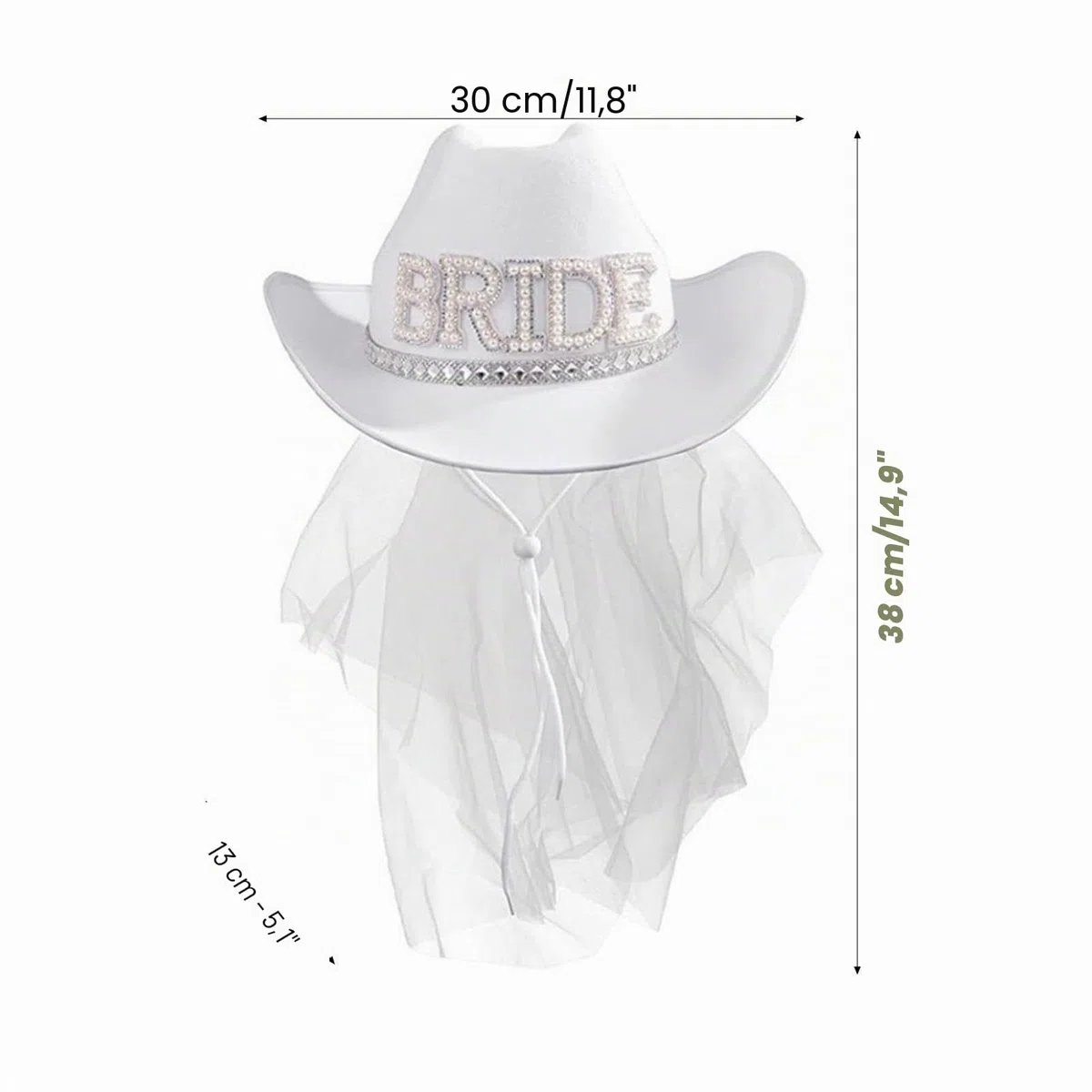 Sombrero blanco de vaquera para novia, ajustable, con velo, sombrero de despedida de soltera, decoración de cosplay Zorq