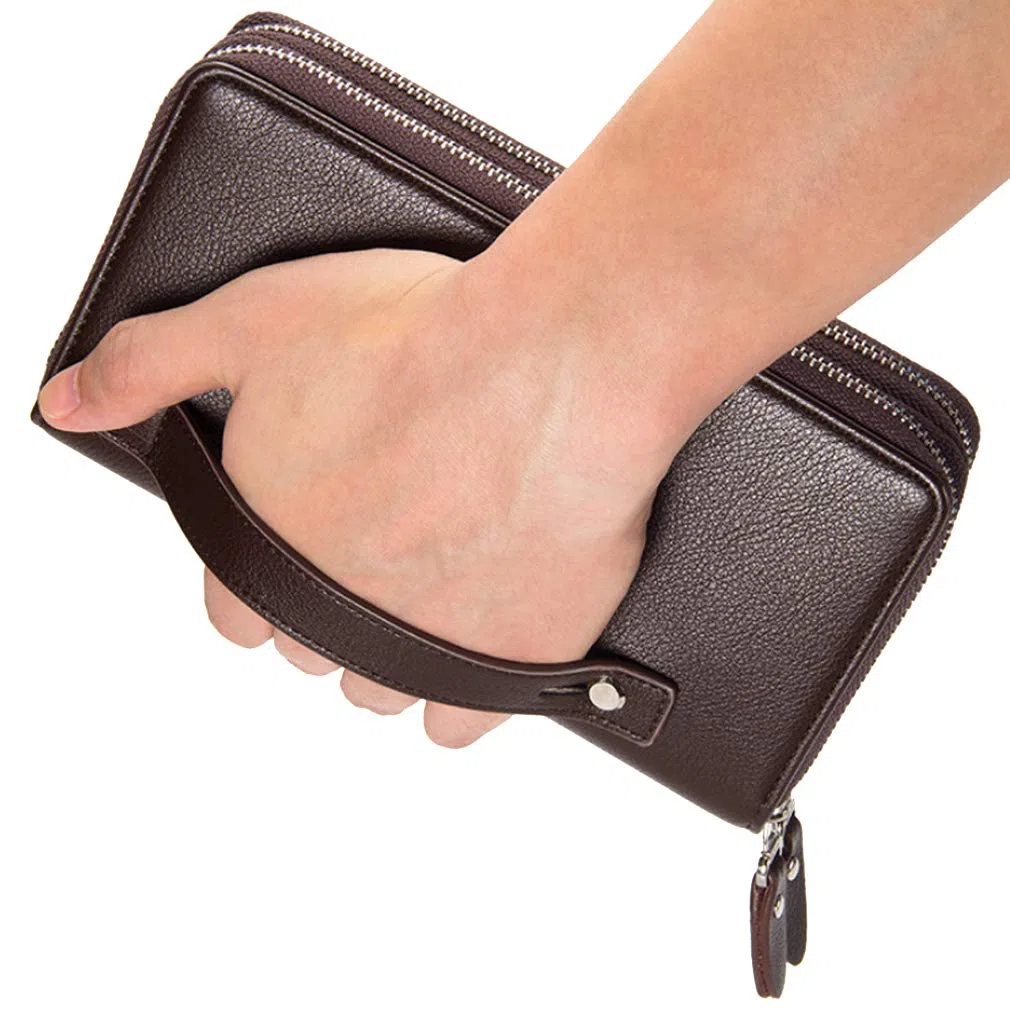 Bolso De Cuero Correa Para La Muñeca Para Hombre Titular De Teléfono Bolso Para La Bolsa Negocio Compartimientos Múltiples Bolso Phone marrón