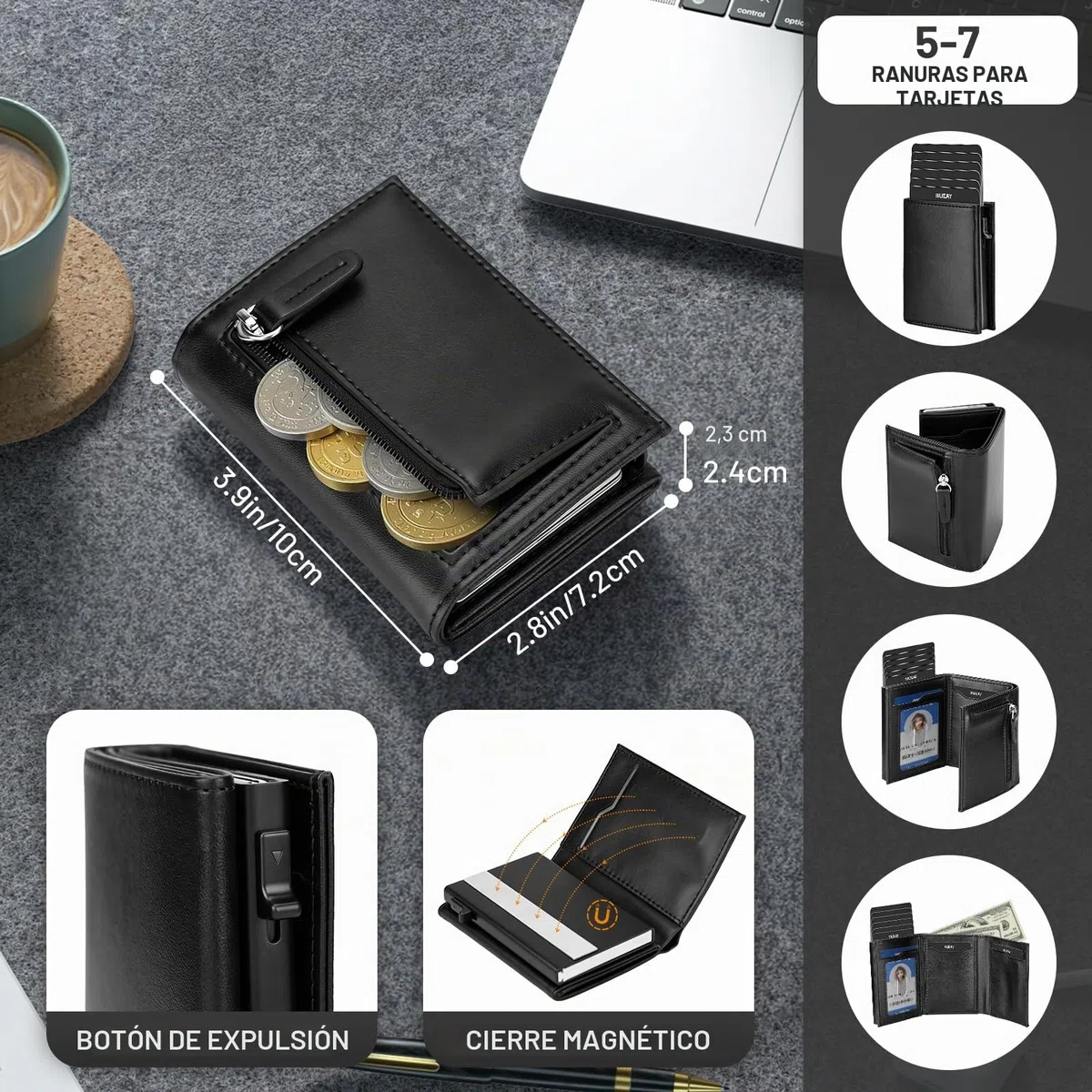 Carteras para Hombre,Cartera Tarjetero Hombre con Bloqueo RFID,Tarjeteros para Tarjetas de Credito,Tarjetero Cartera Hombre con Monedero,Compartimento para Billetes y Monedas y ID Ventana