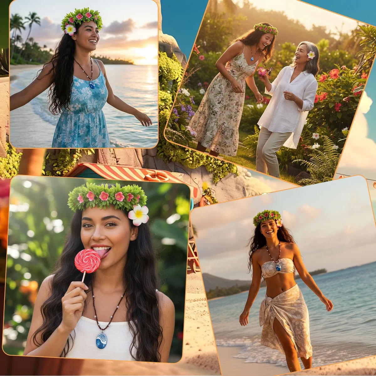 Moana Collana, 3 Pezzi Moana Costume Accessori, Collana da Moana Principessa, Moana Ghirlanda Del Copricapo, Set di Gioielli Accessori Per Abiti da Principessa