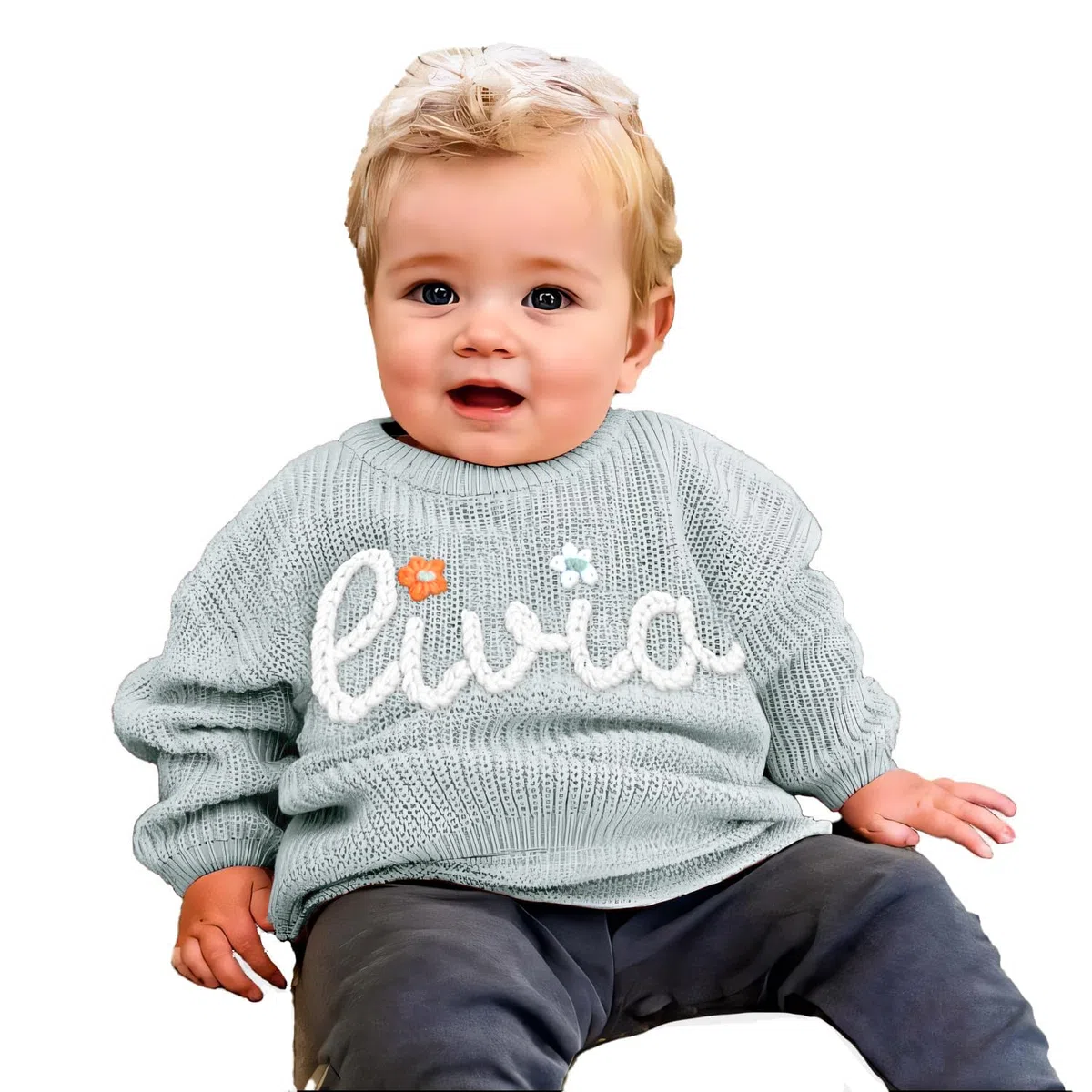 Suéter de Punto Hecho a Mano para Bebés con Nombre o Monograma Bordado a Medida, Regalo Especializado para Niñas, Niños, Bebés y Niños Pequeños