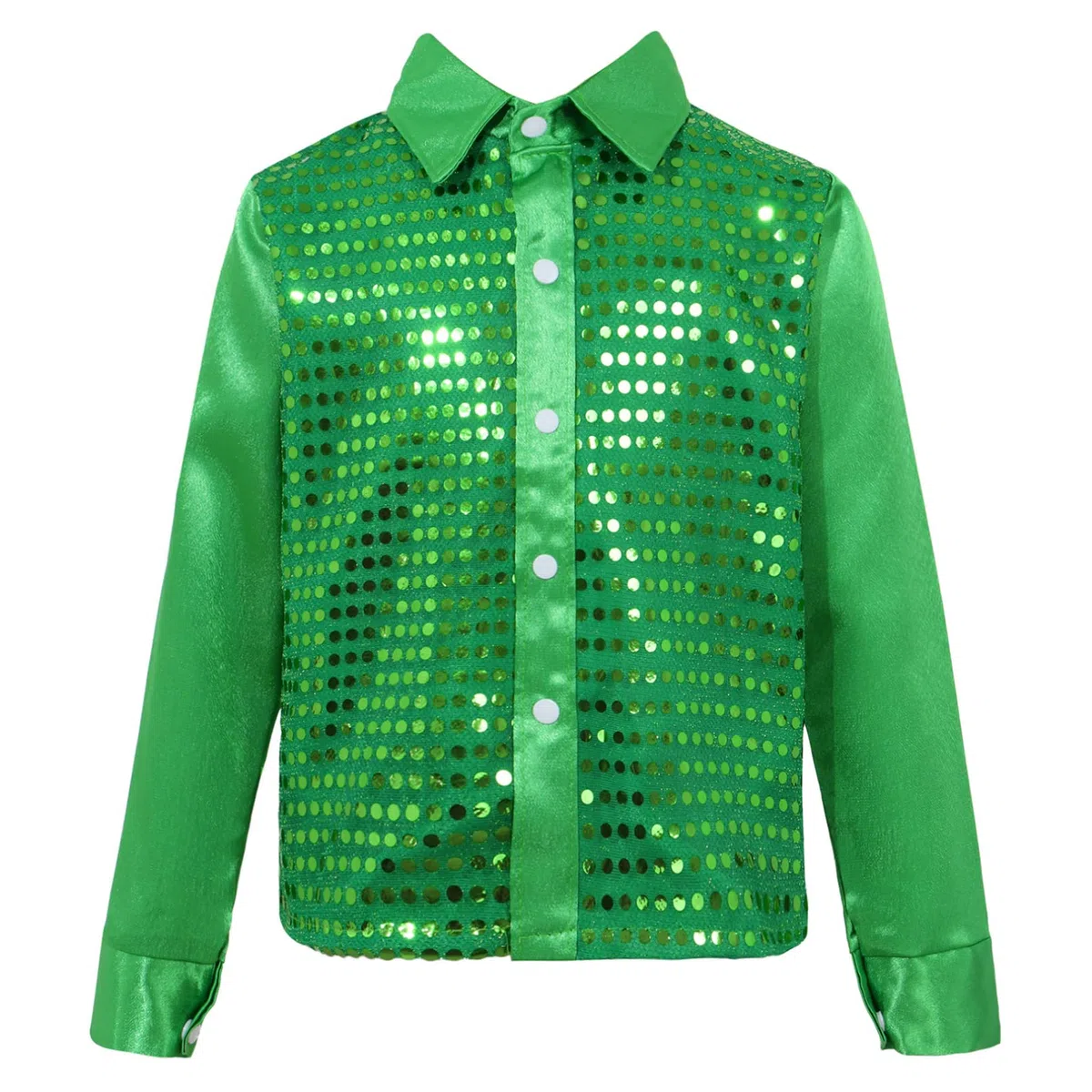 iiniim Camisa de Manga Larga Niño Niña Camisa Lentejuelas Traje Hip Hop Top Blusa Brillo para Coro Ropa de Danza Jazz Baile Actuación Música Fiesta Navidad Carnaval