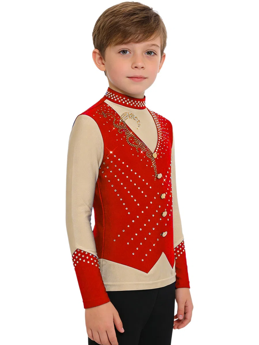 JEATHA Top De Baile De Patinaje Artístico para Niños Camiseta Cuello Alto Manga Larga Ropa De Danza Yoga Fitness