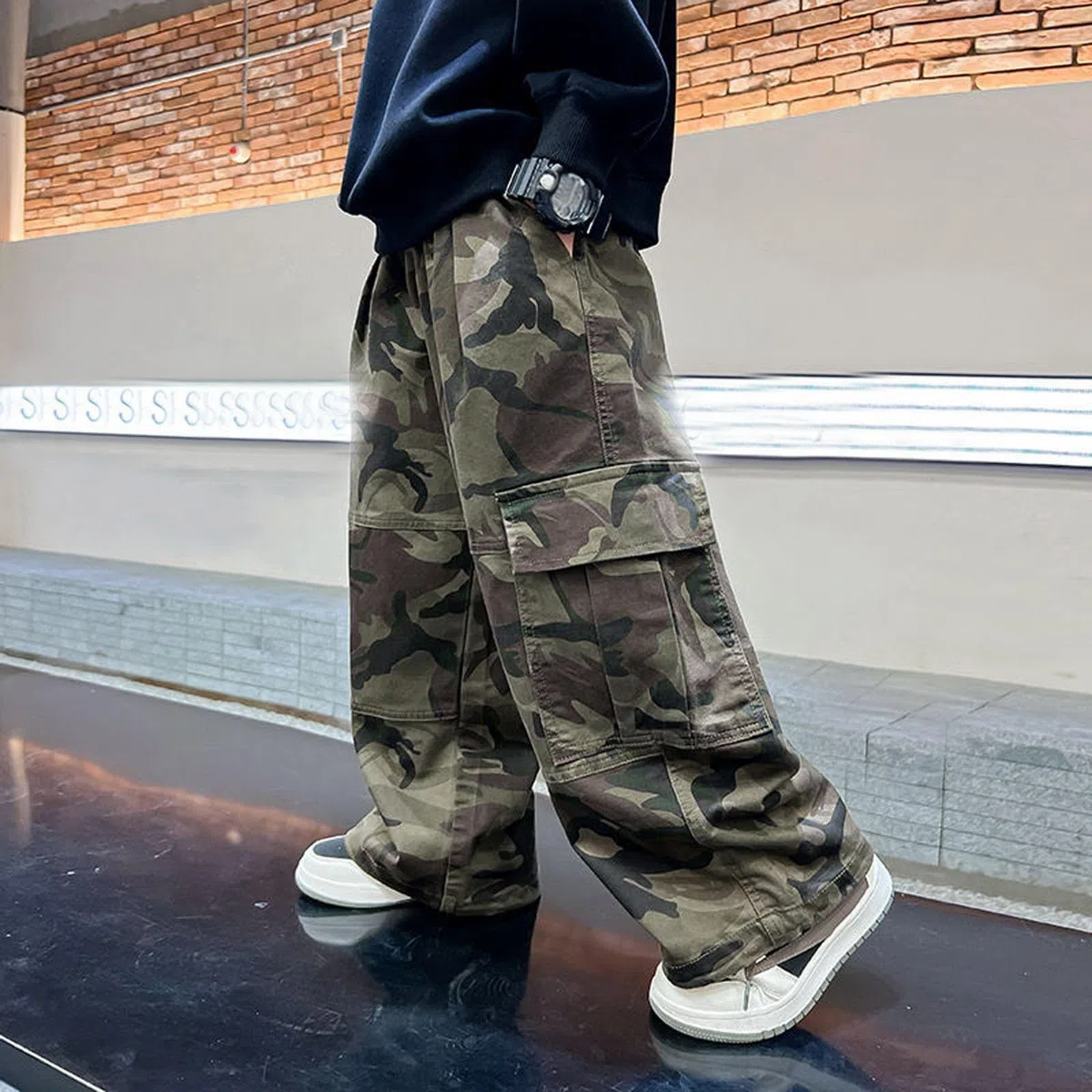 Pantalones cargo de camuflaje para niños, informales, pierna recta, corte holgado, pantalones de trabajo para adolescentes, niños, jóvenes, aventura al aire libre