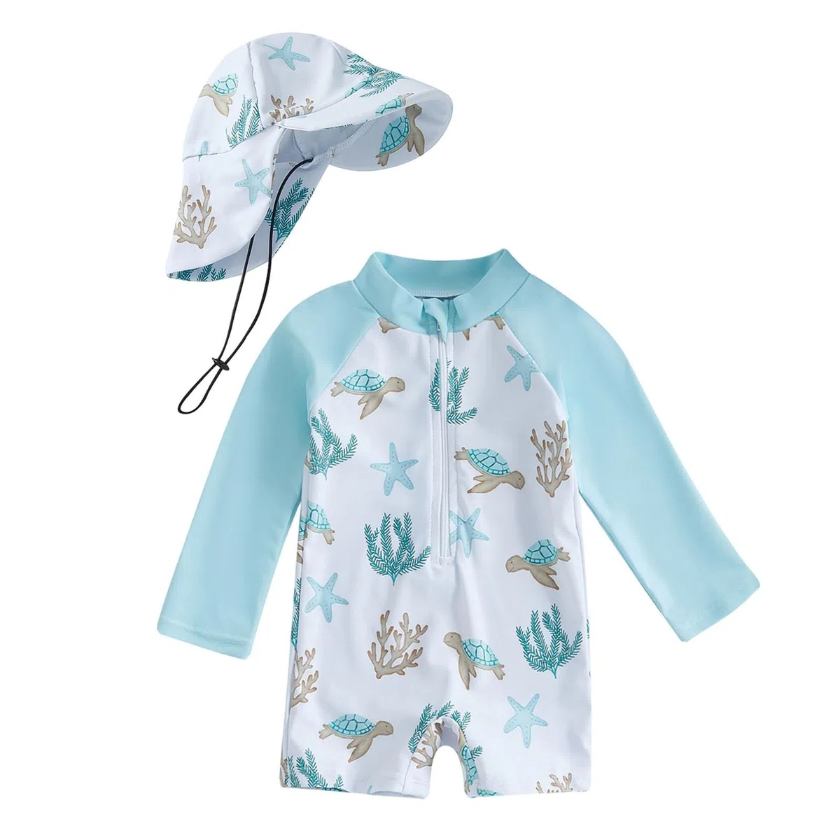 Traje de Baño Bebé UPF50+ con Capucha y Mangas Largas Rash Guard con Cremallera Traje de Baño Bebe Niño Niña de Verano de Playa Vacaciones para 0-3 Años