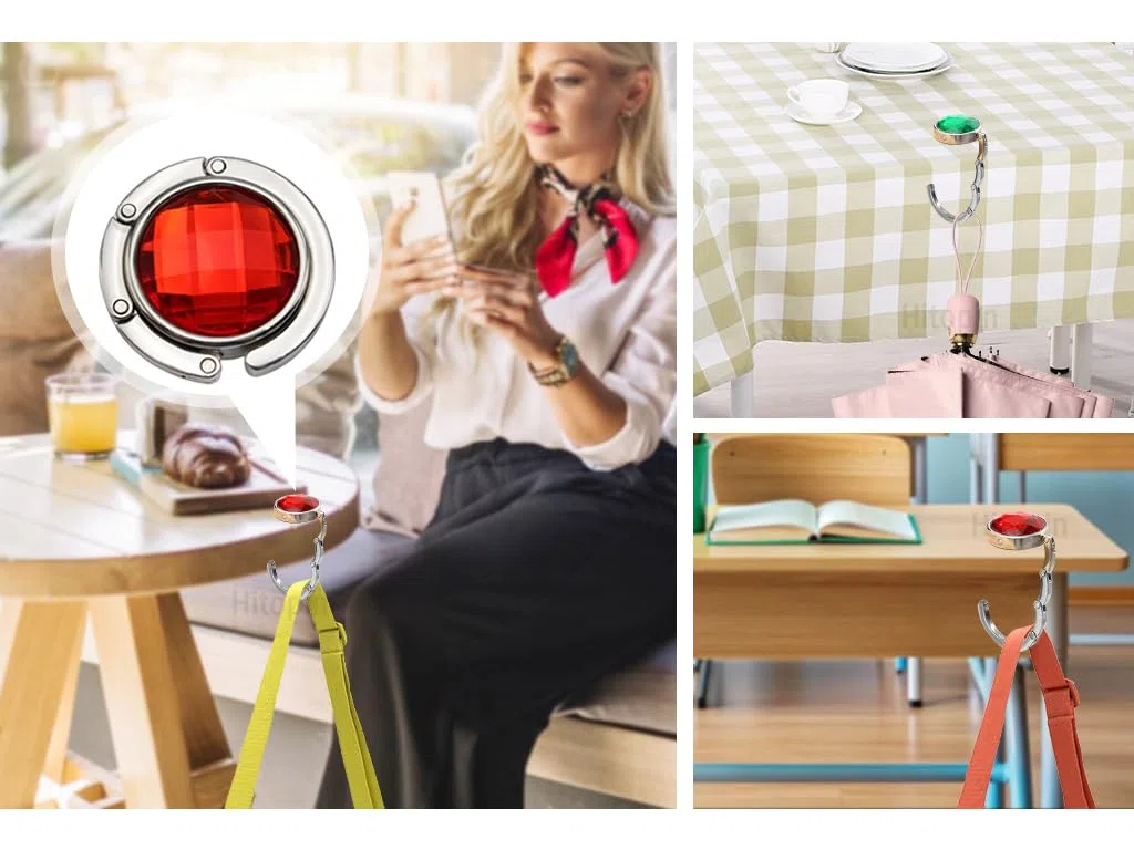 8 Piezas Portátil Gancho para Bolso, Ganchos para Bolsos de Escritorio, Ganchos para Bolsos Plegables, Ganchos para Monederos Plegables, para Restaurantes, Oficinas–Regalo Damas