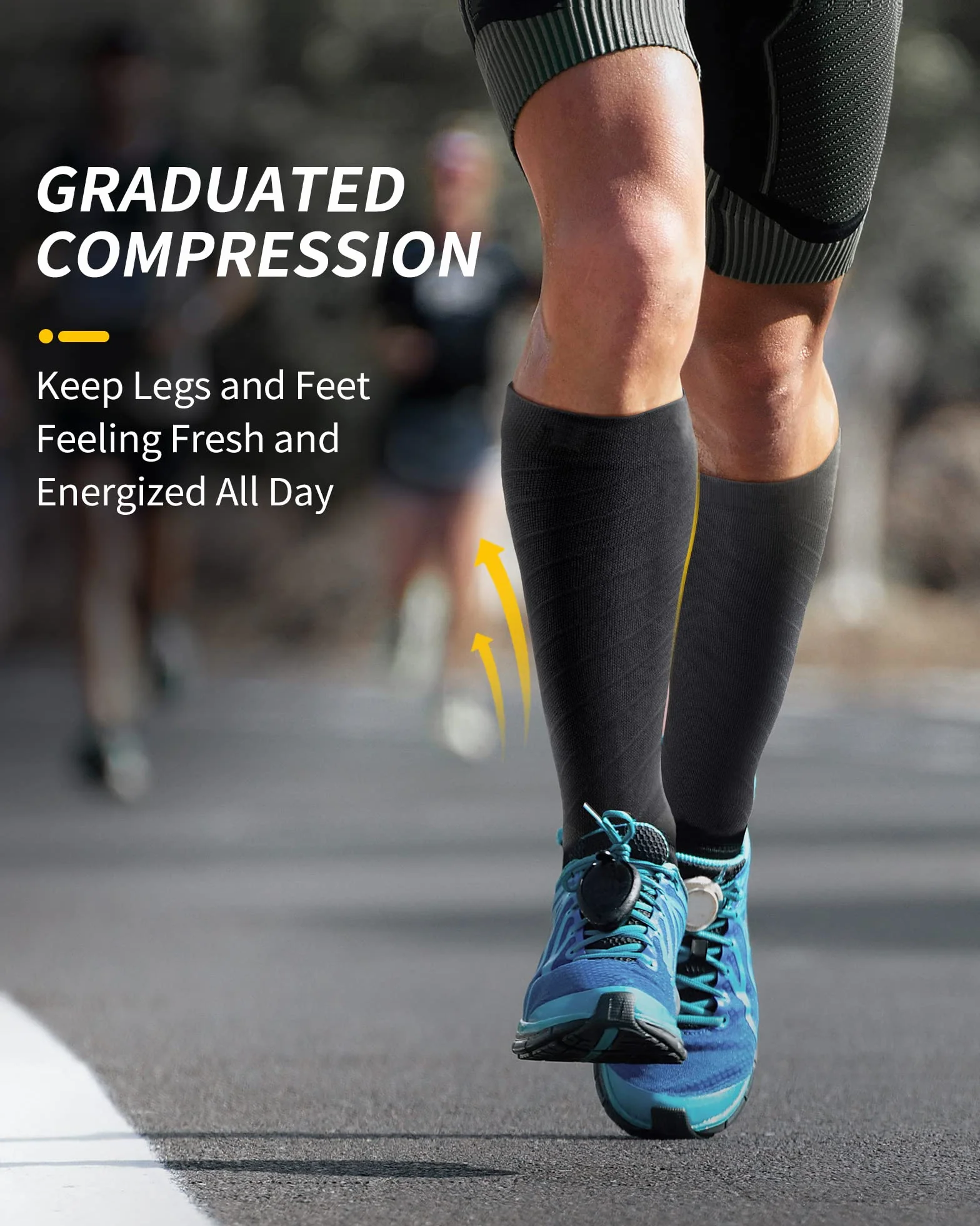CAMBIVO 3 Pares Medias de Compresion Mujer y Hombre, Calcetines Compresivos Enfermera, Calcetines de Compresion para Running, Deporte, Ciclismo, Futbol, Volar (negro/gris, L/XL)