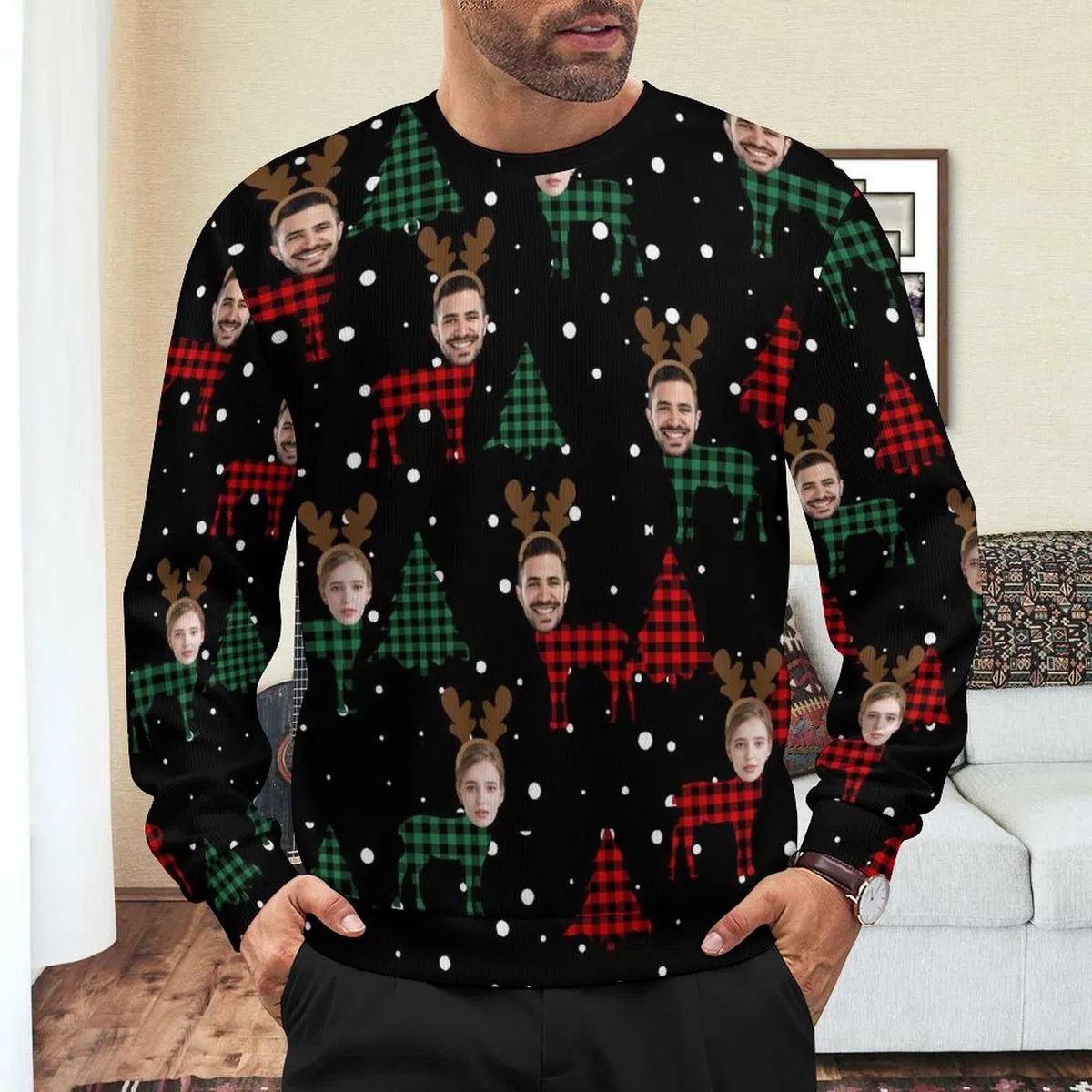 WERWAES Suéter Navideño Personalizado – Sudadera Graciosa con Foto para Hombre y Mujer, Regalo Unisex para Fiesta, Tallas S a 6XL