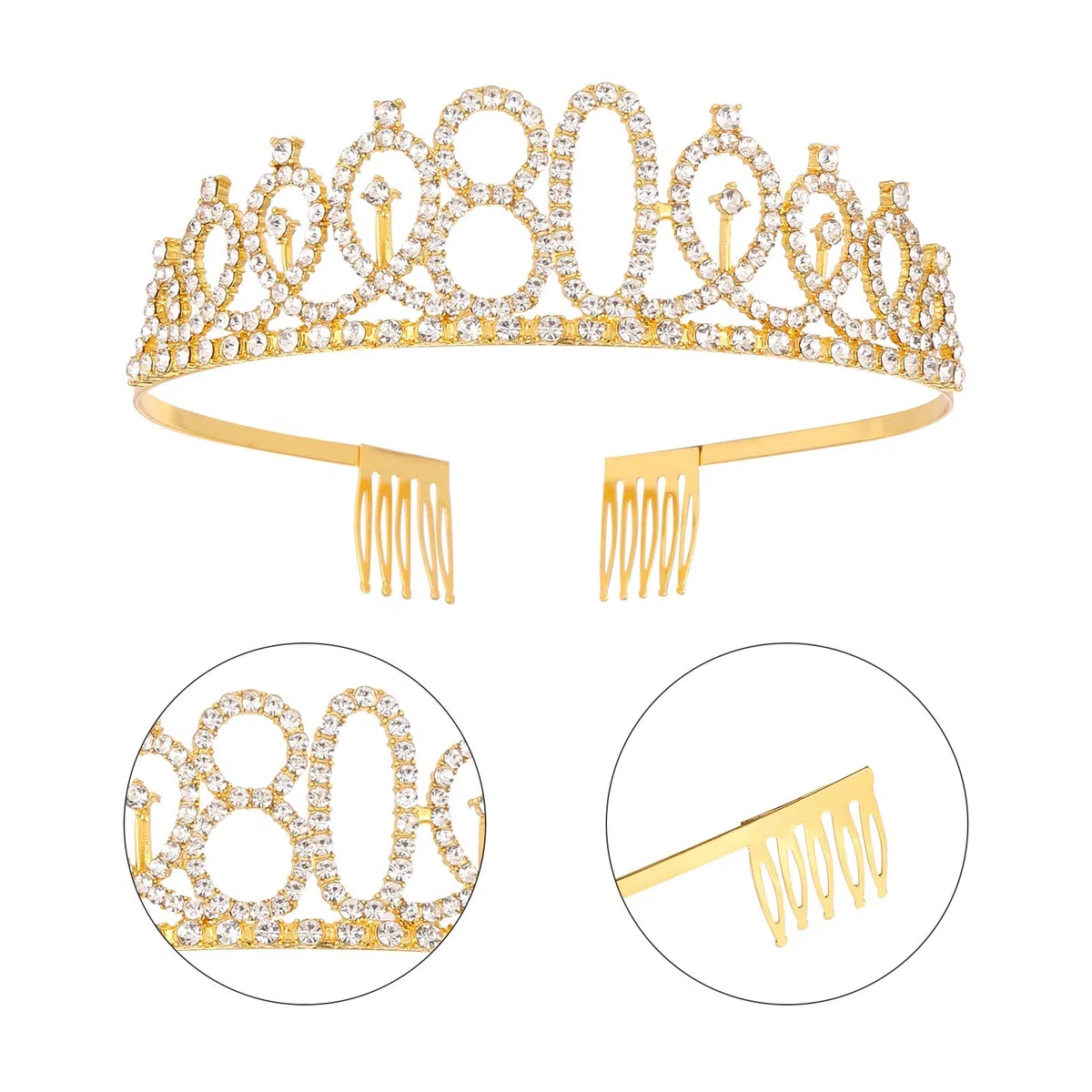 SUSSURRO "80 y fabuloso juego de tiara de fajas y diamantes de imitación, regalo de 80 cumpleaños para mujeres suministros de fiesta de cumpleaños (dorado)