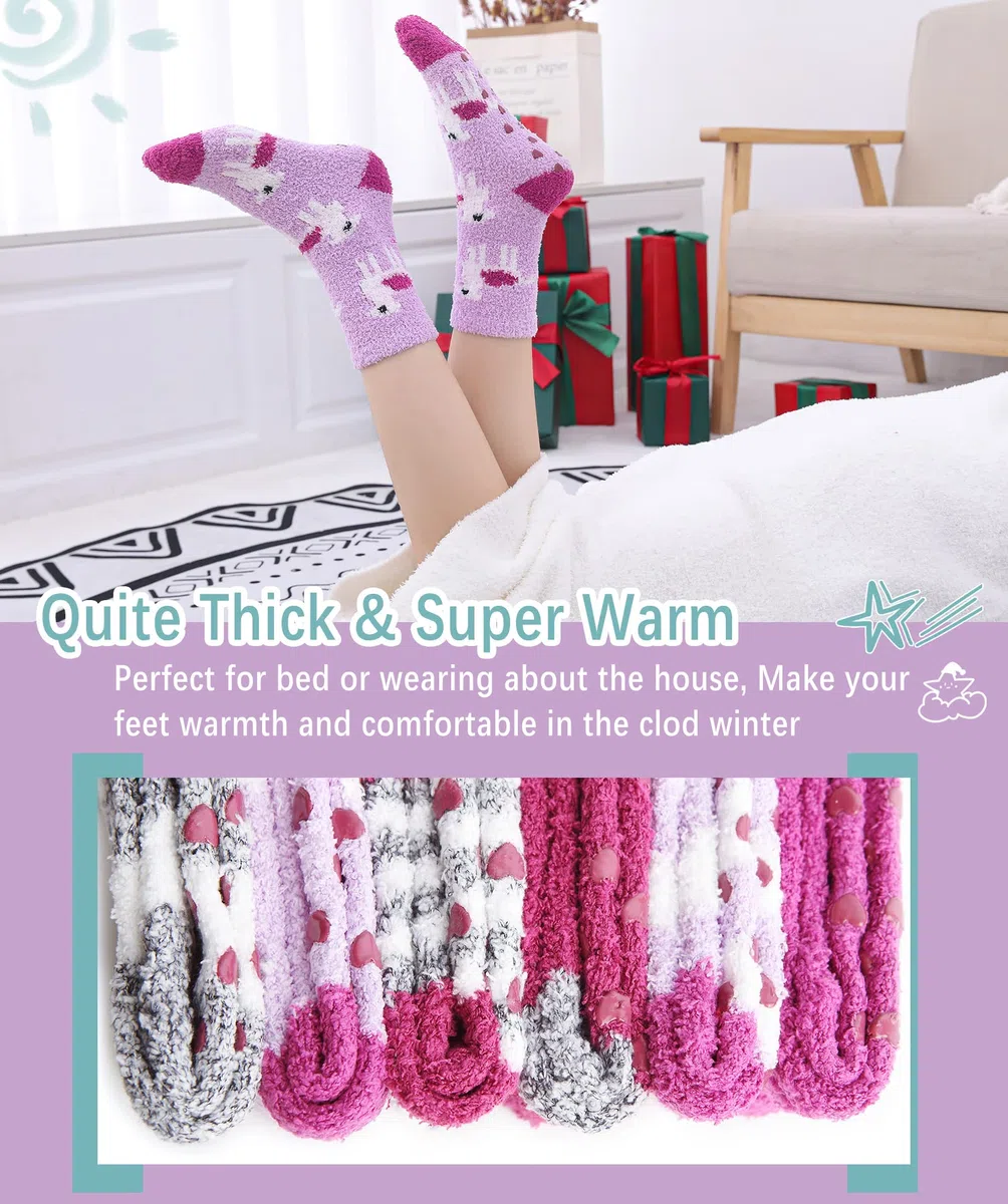 Calcetines Antideslizantes Mujer Invierno Calentitos 6 Pares Calcetines Termicos Polar para Casa Dormir, Súper Suaves Lindo Calcetines