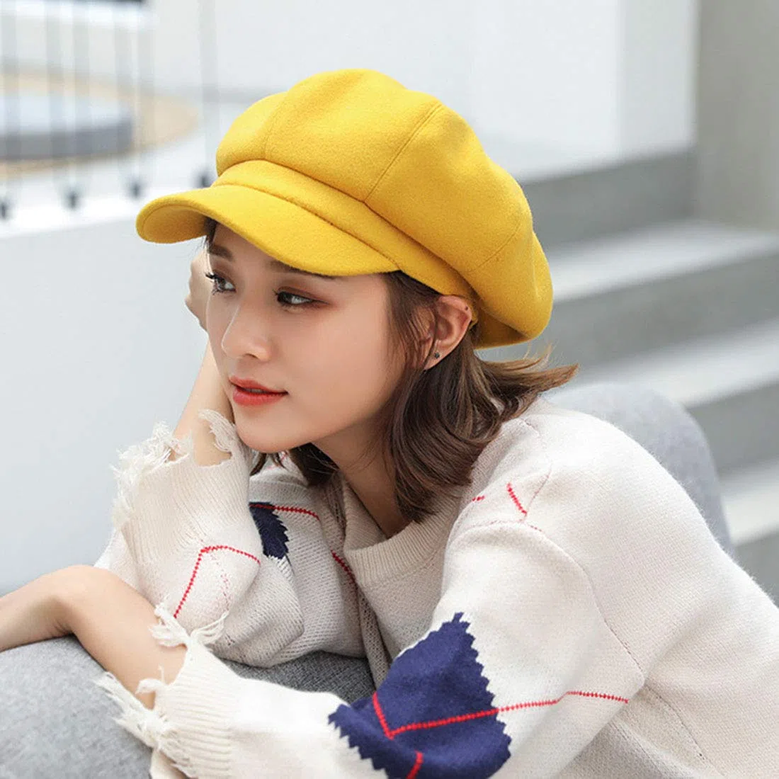 Boinas para Mujer Lana Boina Clásico Color Sólido Casual Gorra de Visera Sombreros Otoño Invierno Navidad de Regalo