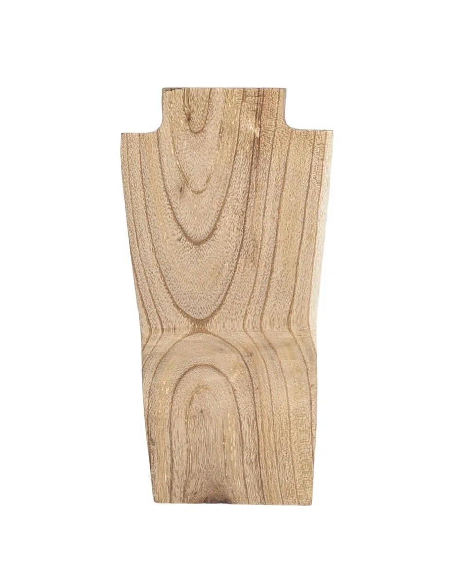 Busto expositor de collares de madera en bruto, 25 cm de altura