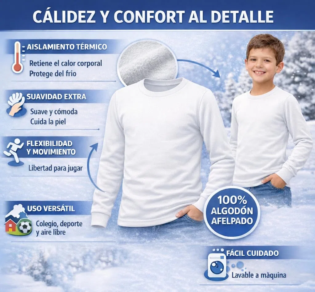 FERRYS - 9153 - Camiseta Manga Larga Afelpada Térmica Niños - Fabricado en España