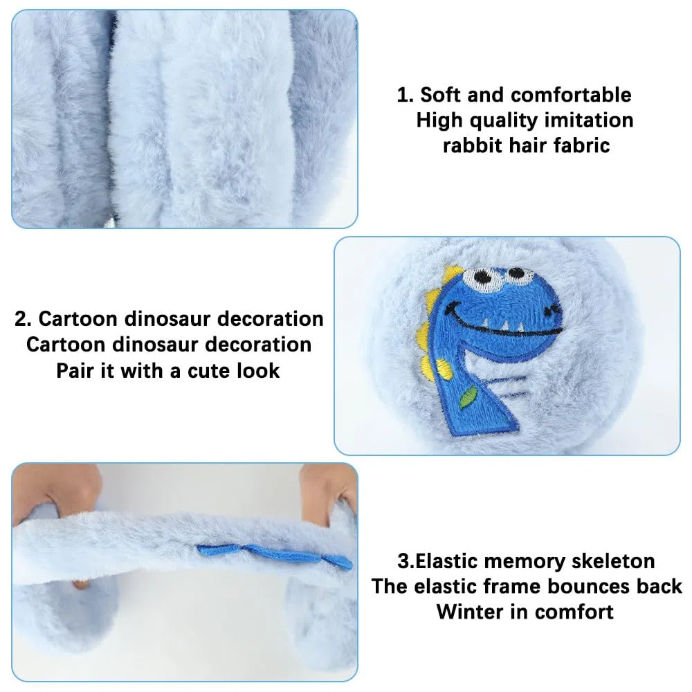 Orejeras Nniño Niña Orejeras con patrón de Dinosaurio de Dibujos Animados de Felpa Suave y Plegable Orejeras Pequeñas Mujer Invierno Orejeras Frio