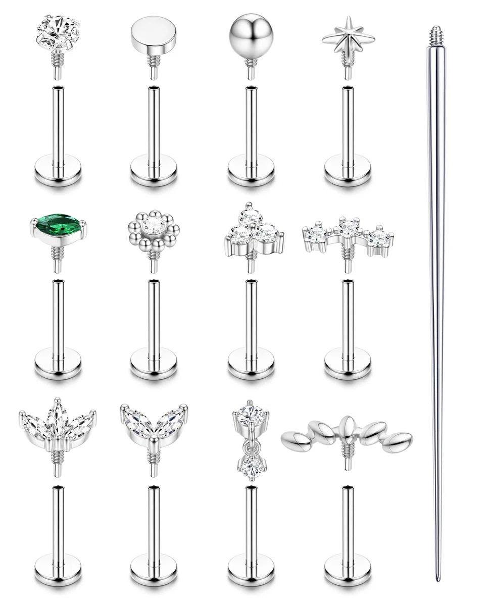 KRFY 16g/18g Piercing Tragus Oreja Nariz Helix Oro/Plata Roscado Interno Piercing Labio Hipoalergénico Acero Quirurgico Piercings Conch Cartílago 6/8MM