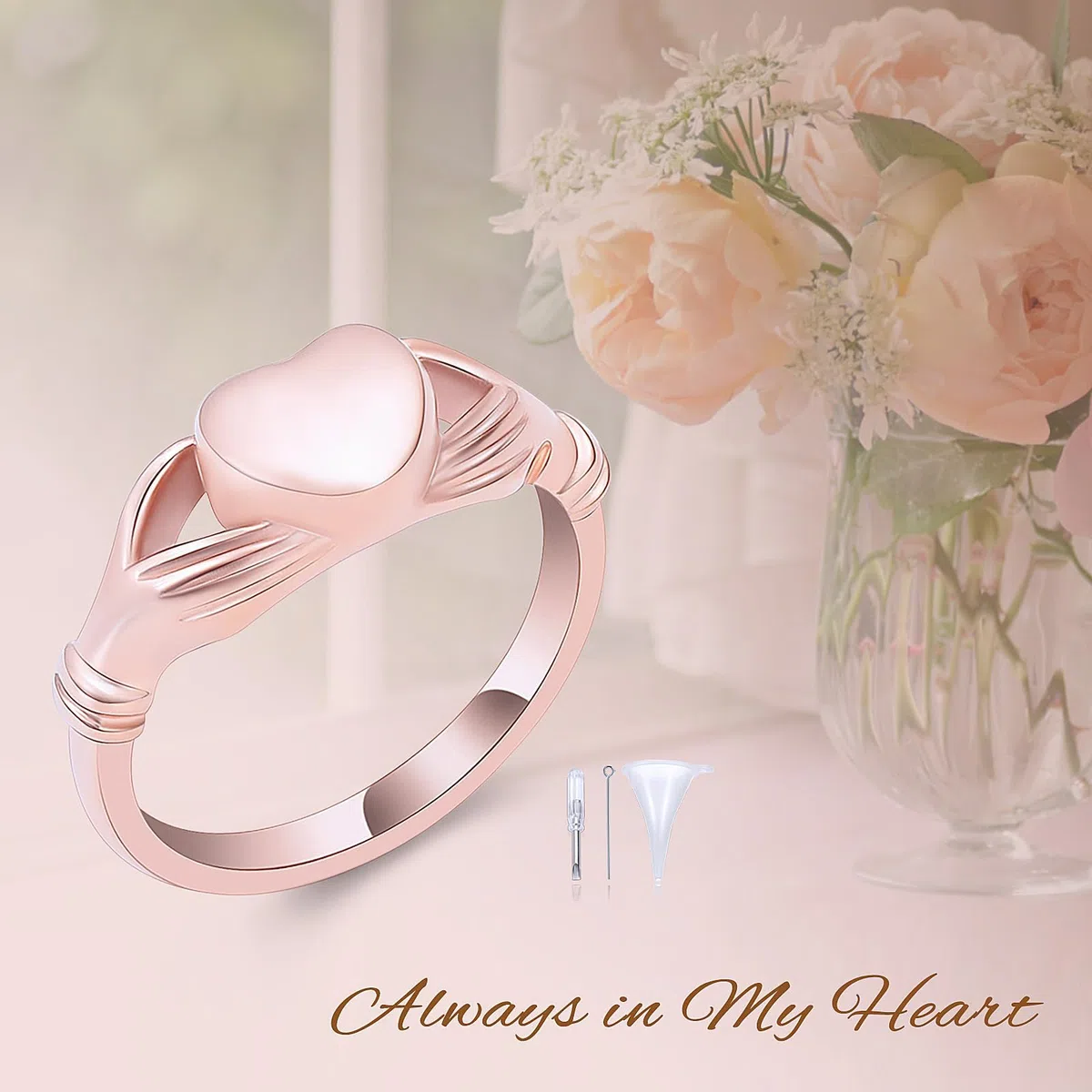 Anillo de urna de cremación para cenizas para mujer, acero inoxidable, anillo de dedo de corazón, impermeable, conmemorativo, anillo de cremación, sostiene cenizas de seres queridos