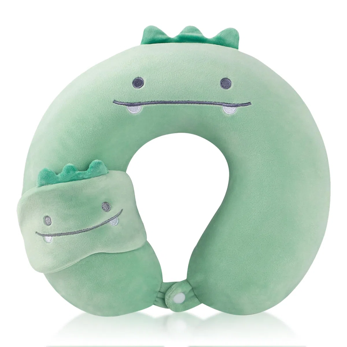 Almohada De Viaje 2 En 1 para Niños, Almohada De Viaje En Forma De U La Funda De Almohada Es Extraíble Y Lavable, Adecuada para Adultos Y Niños (Dinosaurio Verde)