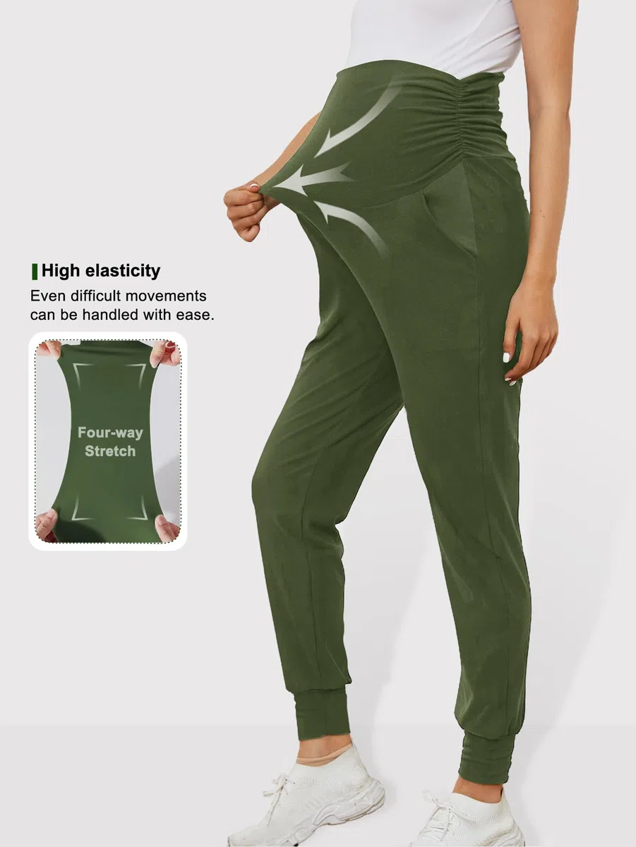 PARNIXS Pantalones Deportivos de Maternidad para Mujer, elásticos, para Entrenamiento, Deportes, Descanso, Embarazo, Pantalones de Yoga con Bolsillos