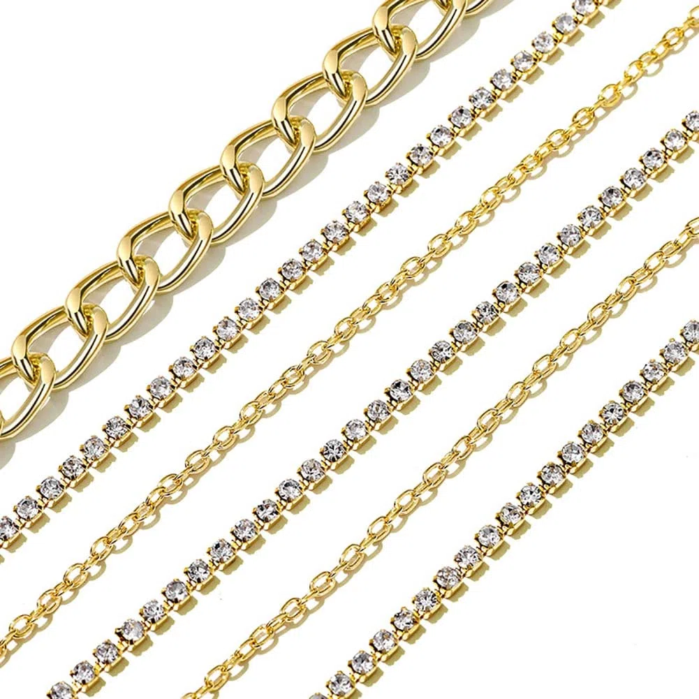 Fiesta cadena de cristal cintura con varias capas de borlas cadena corporal cadena de muslos sexy bikini cadena de joyas mujer accesorios ajustables (Oro)