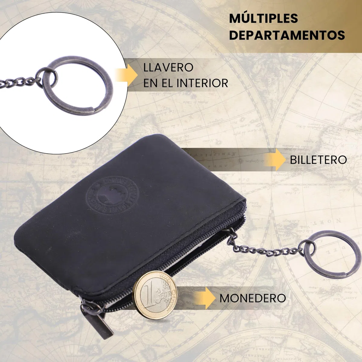 Coronel Tapioca - Carteras para Hombre de Piel - Cartera con Monedero - Monedero Casual - Tarjetero Hombre Gran Capacidad Cierre de Cremallera