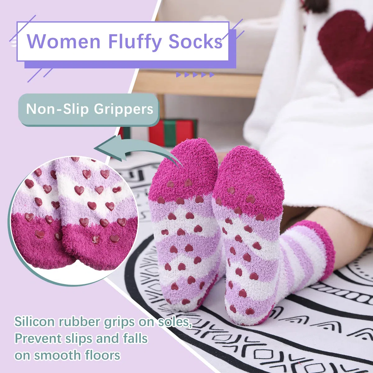 Calcetines Antideslizantes Mujer Invierno Calentitos 6 Pares Calcetines Termicos Polar para Casa Dormir, Súper Suaves Lindo Calcetines