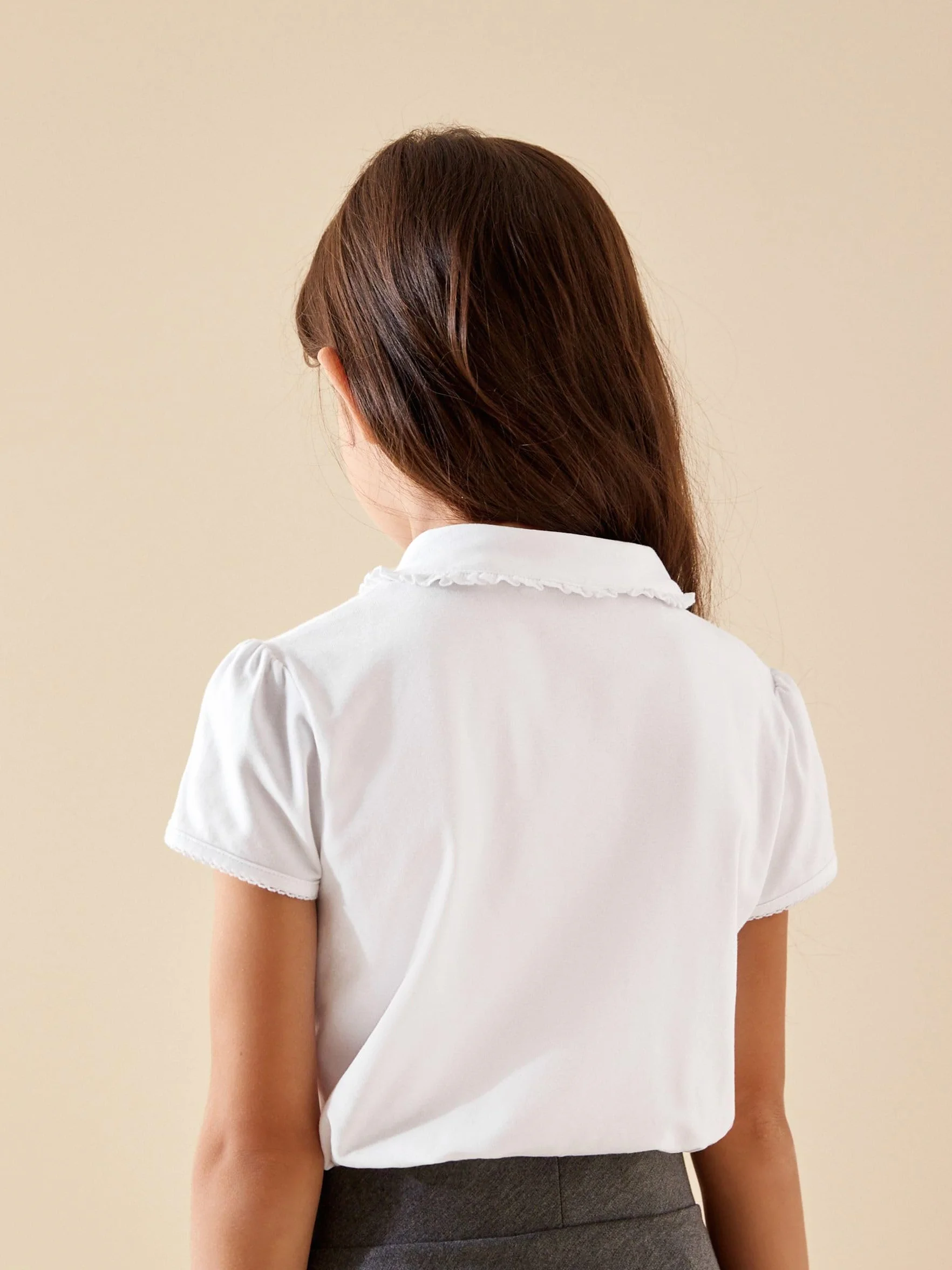 NEXT Niñas Pack de 2 Polos Escolares con Volante en el Cuello de algodón elástico