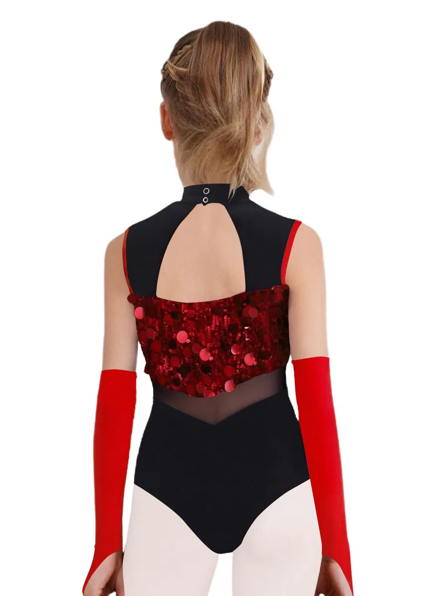TiaoBug Mono Brillante De Baile Gimnasia Para Niña Maillot Sin Mangas Con Guantes Maillot De Baile Jazz Traje De Bailarina Actuación