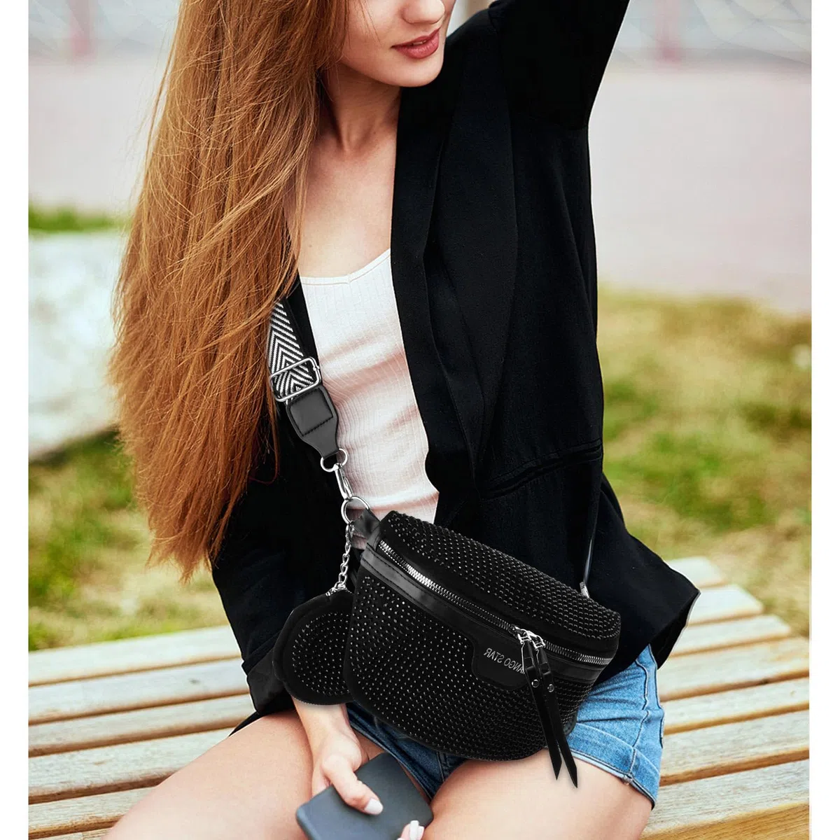 Riñoneras Mujer, Bolso Bandolera Mujer Negro, Riñonera Mujer Piel, Bolsa de Cinturón Moda, Bolso Bandolera Bolso de la Cintura, Bolso Mujer Bandolera para Viaje Trabajo Fiesta