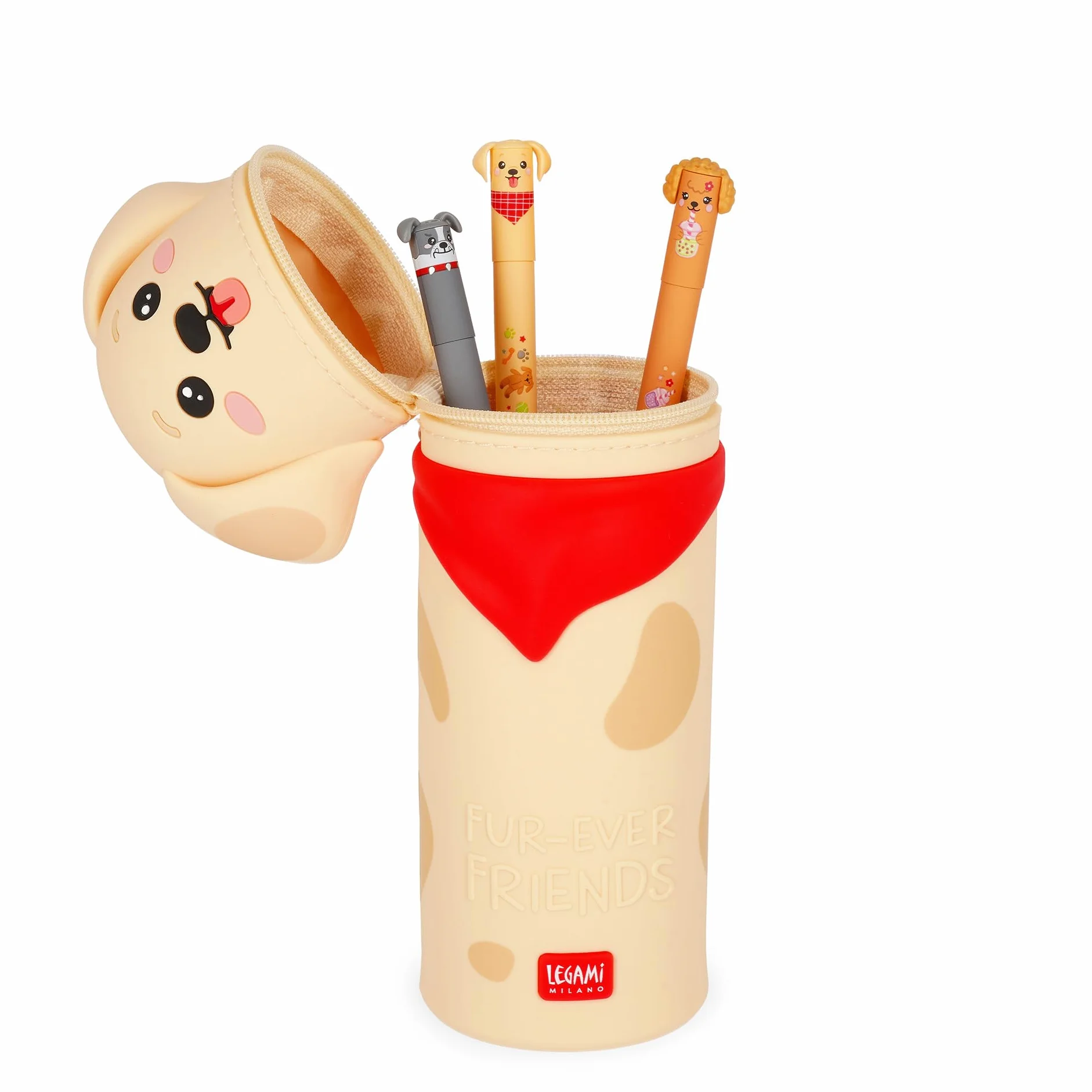 Legami - Kawaii Estuche Escuela 2 en 1 en Suave Silicona, Golden, Soporte para Bolígrafos de Mesa, Cierre con Bisagra, Lápices Pasteles, H 20 cm