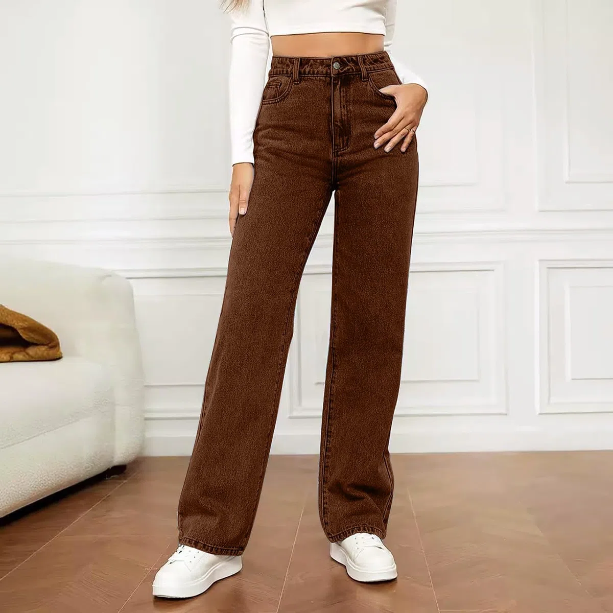 Vaqueros Mujer Rectos Talle Alto Push Up Pantalones Vaqueros Anchos Talle Alto con Bolsillos Jeans Mujer Anchos Talla Grande Vintage Classico Pantalon Denim Streetwear
