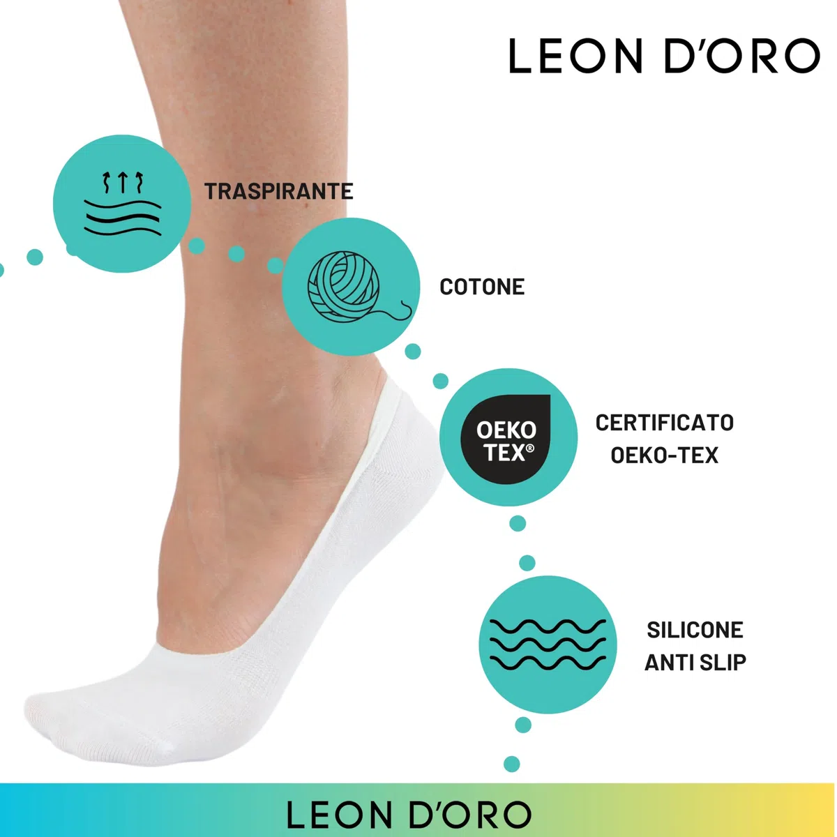 LEON D'ORO Protector de pies unisex de algodón, 4 pares, calcetines invisibles