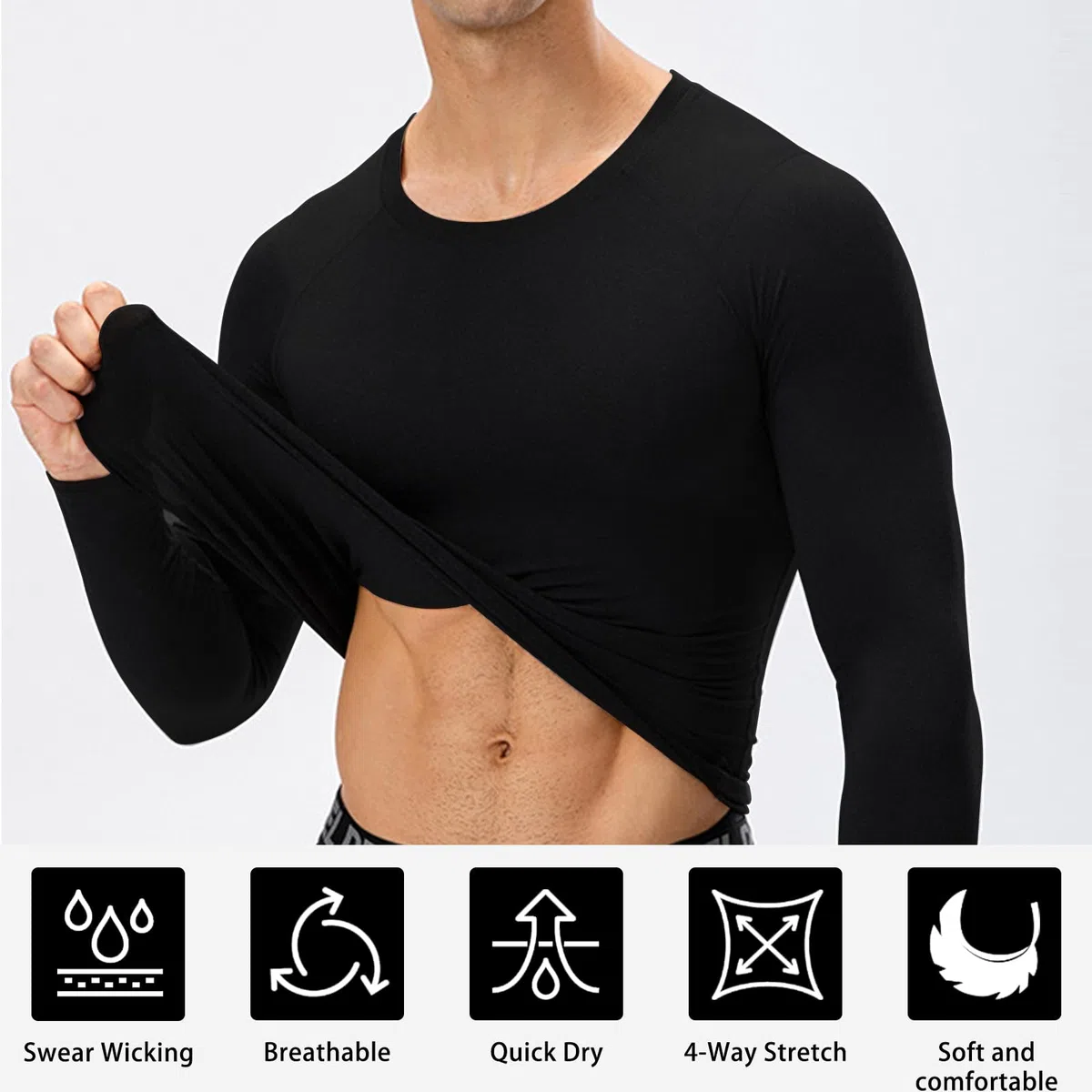 Camiseta Compresión Hombre, Ropa de Manga Larga, Base Layer Deportiva Transpirable de Secado Rápido, Camisetas para Correr Gimnasio Entrenamiento Ciclismo Running Fitness