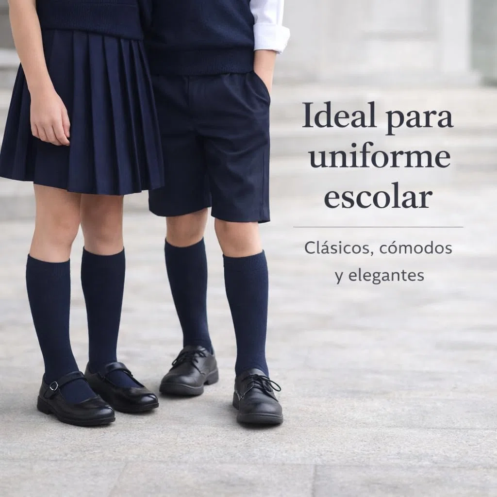 Calcetines Escolares Azul Marino Niño Niña – Altos Colegio – 98% Algodón Premium – Puño de Compresión (No Aprieta) – No Hacen Bolas – Pack 3