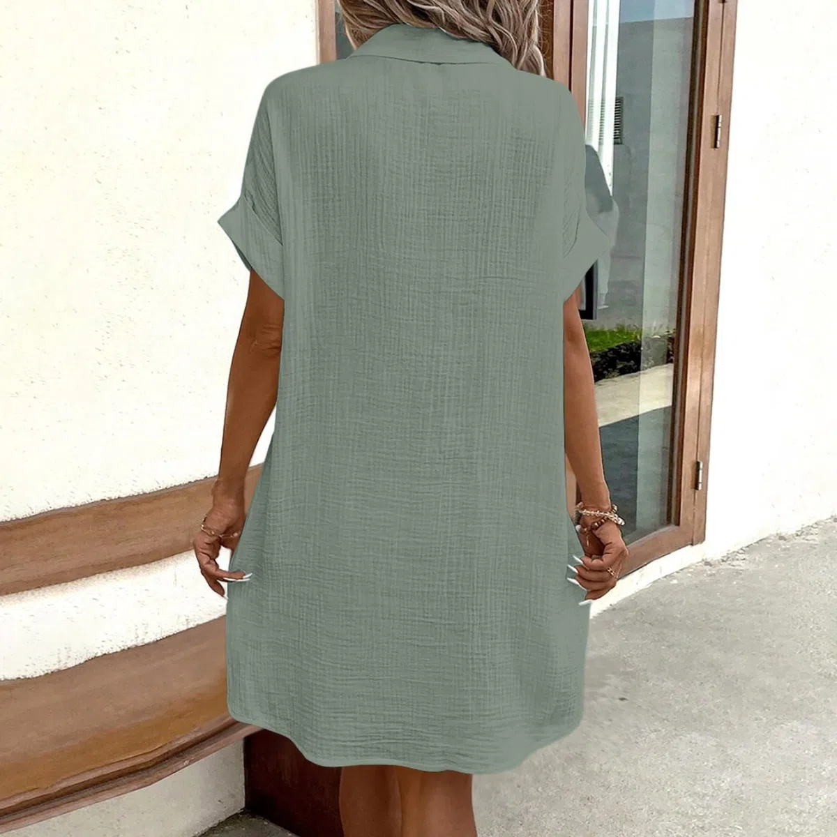 Vestido Verano Mujer Camisero Algodon Cortos Cuello V Mini Vestido Summer Dresses For Women Botones Vestidos Camiseros Sueltos Casual De Playa con Bolsillos