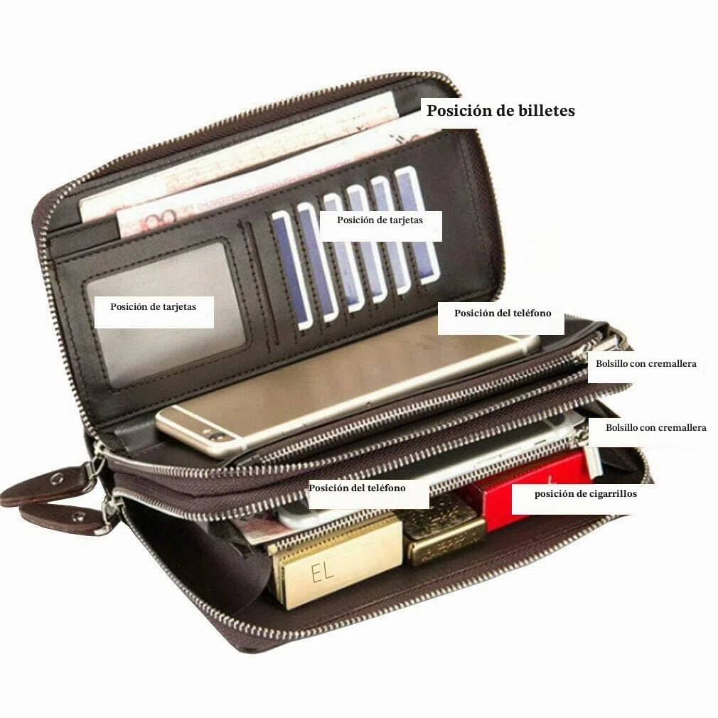 Bolso De Cuero Correa Para La Muñeca Para Hombre Titular De Teléfono Bolso Para La Bolsa Negocio Compartimientos Múltiples Bolso Phone marrón