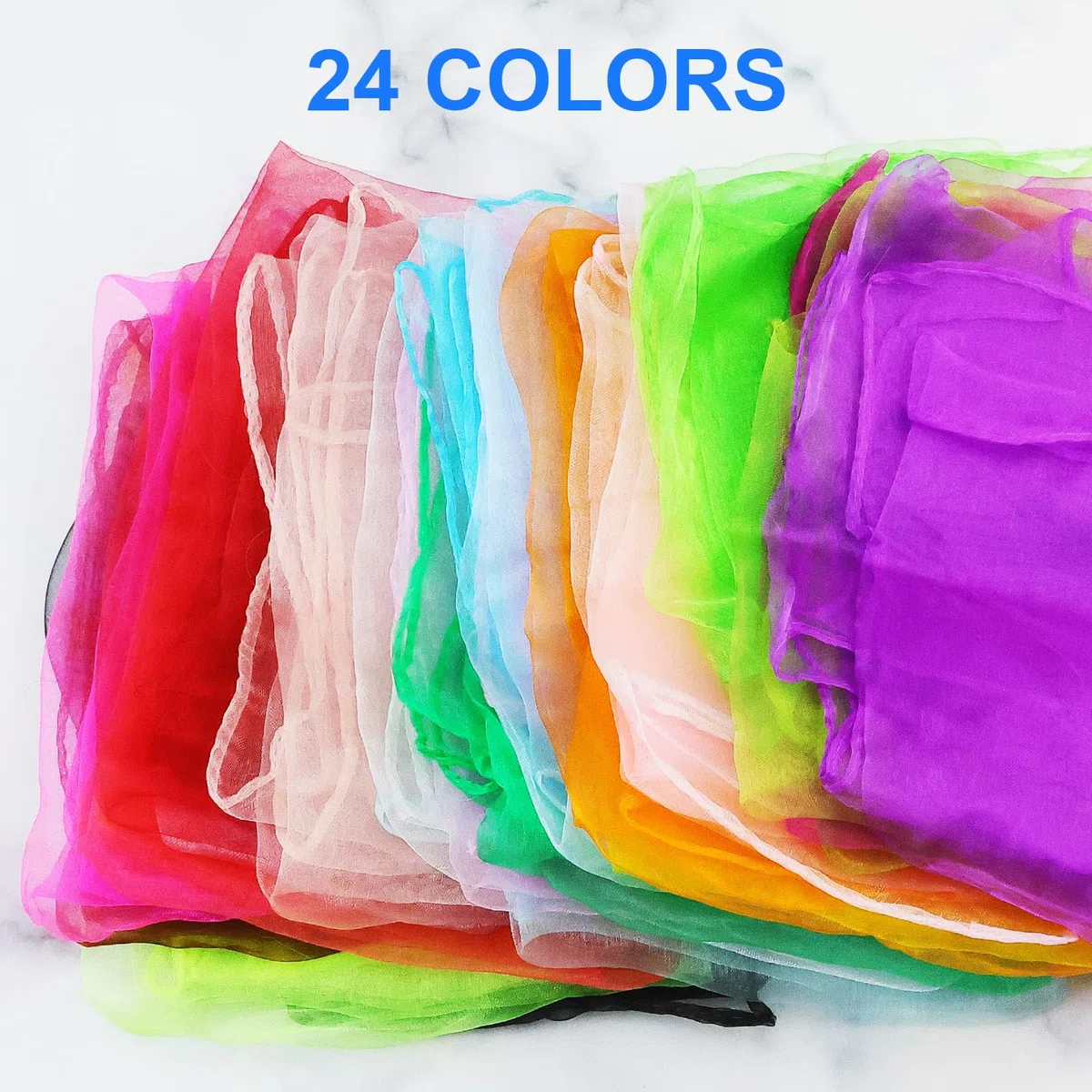 24 paños de malabares cuadrados, 60 x 60 cm, de gasa, para guardería, espectáculo de niños y adultos, para bailar, malabares y sensoriales