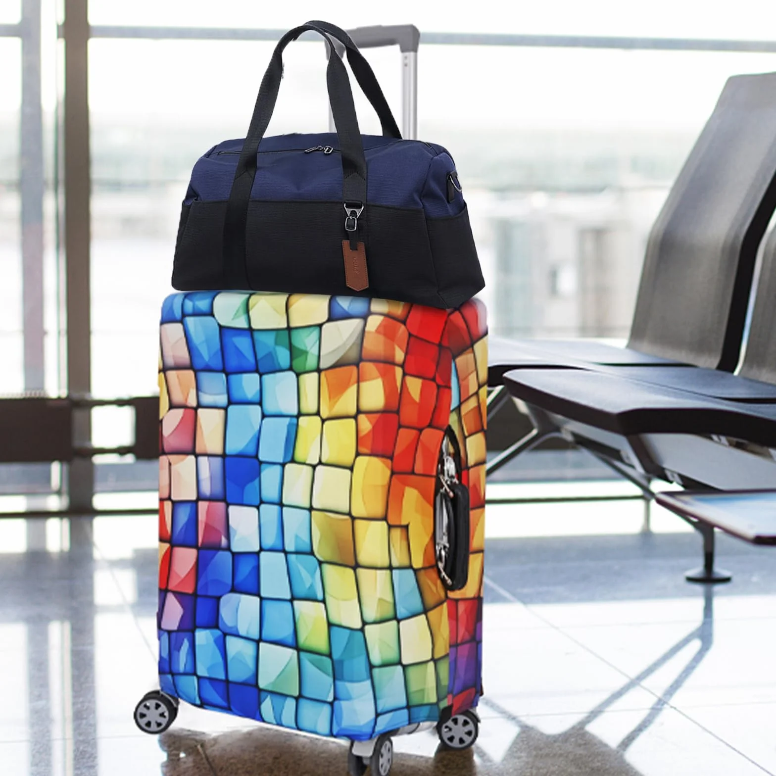 Funda para Maleta Cubierta de Equipaje Elástica más Aplicar a Maleta de 18 ''-32 '', Suitcase Cover Luggage Cover Cubierta Protectora de Maleta (Block, L)
