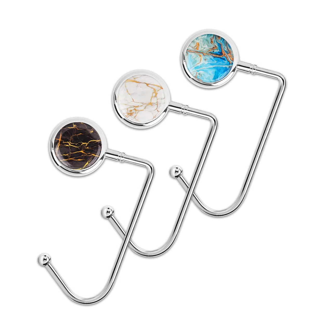 3X Gancho de Bolso para Mesa,Colgadores portátiles para Escritorio,Clips de Agarre para Colgar de Seguridad Mochila, Hogar, Escuela, Oficina, Decoración(3-Mármol)