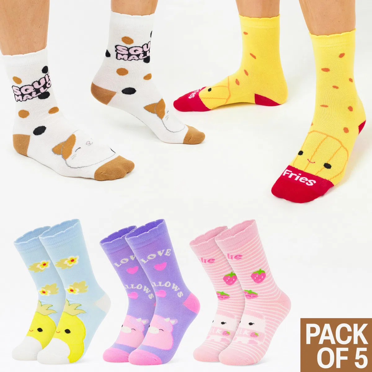 Squishmallows Calcetines Niña y Adolescentes Divertidos, Pack 5 Calcetines Transpirables Invierno Colores, Regalos Originales
