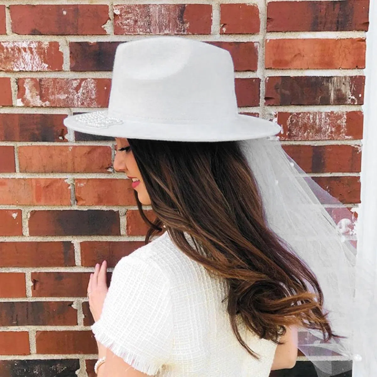 Sombrero blanco de vaquera para novia, ajustable, con velo, sombrero de despedida de soltera, decoración de cosplay Zorq