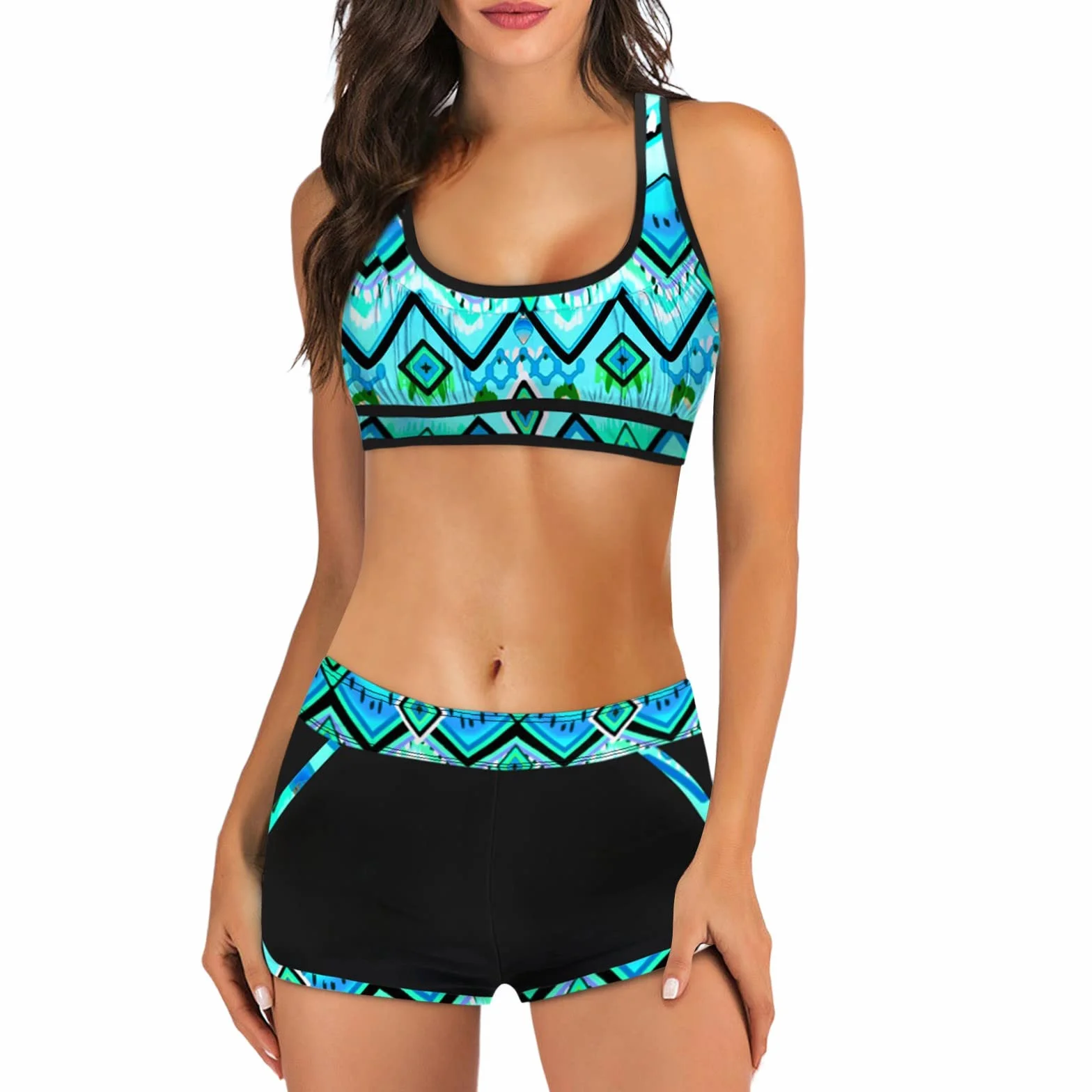 Bikinis Mujer 2026 Conjuntos De Bikini para Mujer Bikinis Deportivo Chaleco de Tirantes Push-up Acolchado Extraíble Cintura Alta Pantalones Cortos Dos Piezas Traje Baño Playa