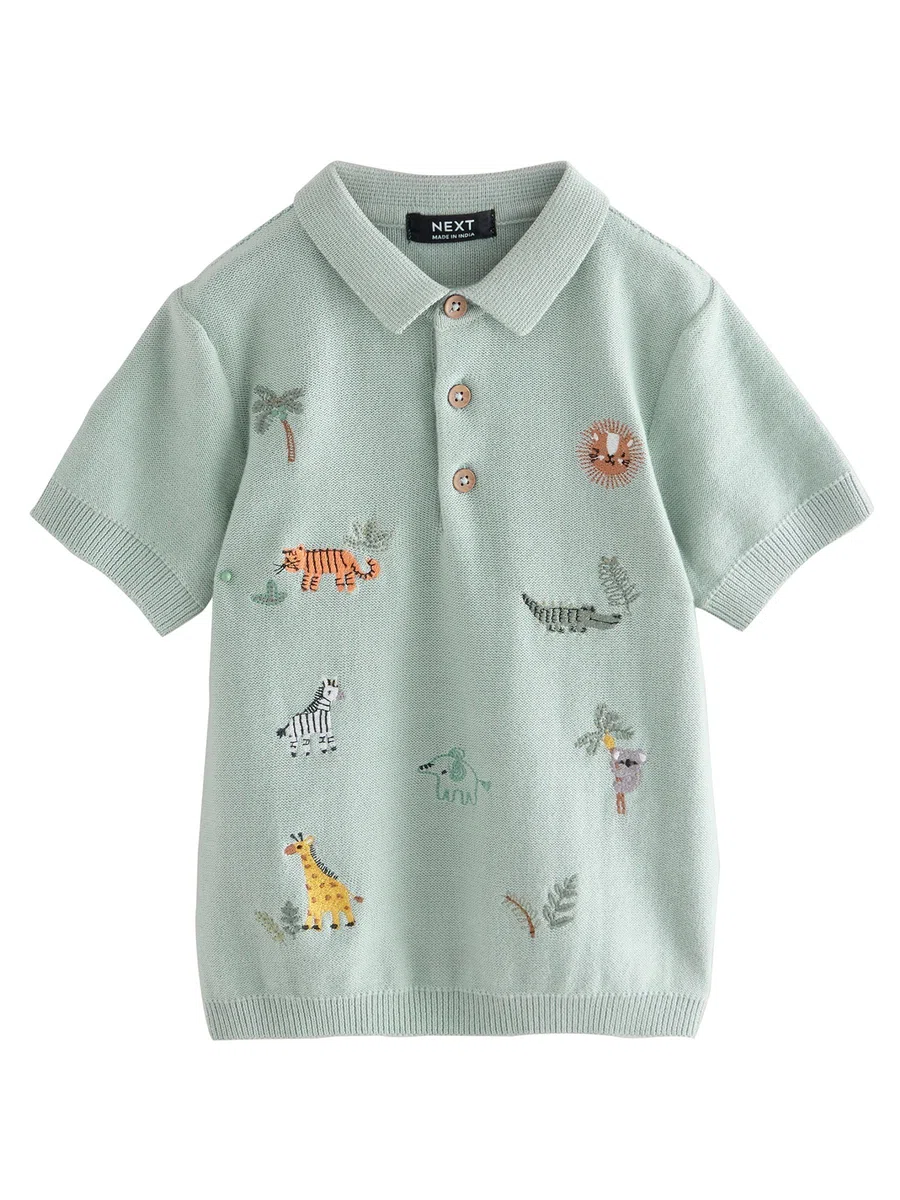 NEXT Niños Polo Tejido de Manga Corta 100% algodón con Bordado