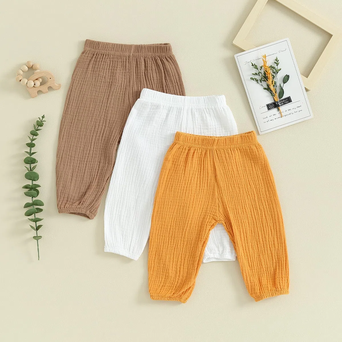 Pantalones para bebé, niña, niño, 3 piezas, color sólido, cintura elástica, pantalones casuales para primavera, otoño, casuales, suaves, pantalones deportivos unisex para el verano