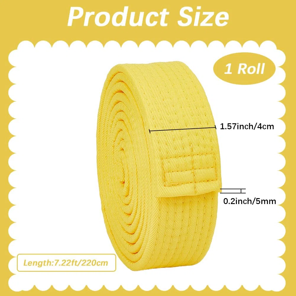 CREATCABIN Cinturón Amarillo de Jiu Jitsu de Poliéster para Artes Marciales, Cinturón de Judo, Jiu-Jitsu, TKD, Aikido, Uniforme, Cinturón de Rango, Largo, Suave, Ajuste Universal, Cinturones de Taekwo