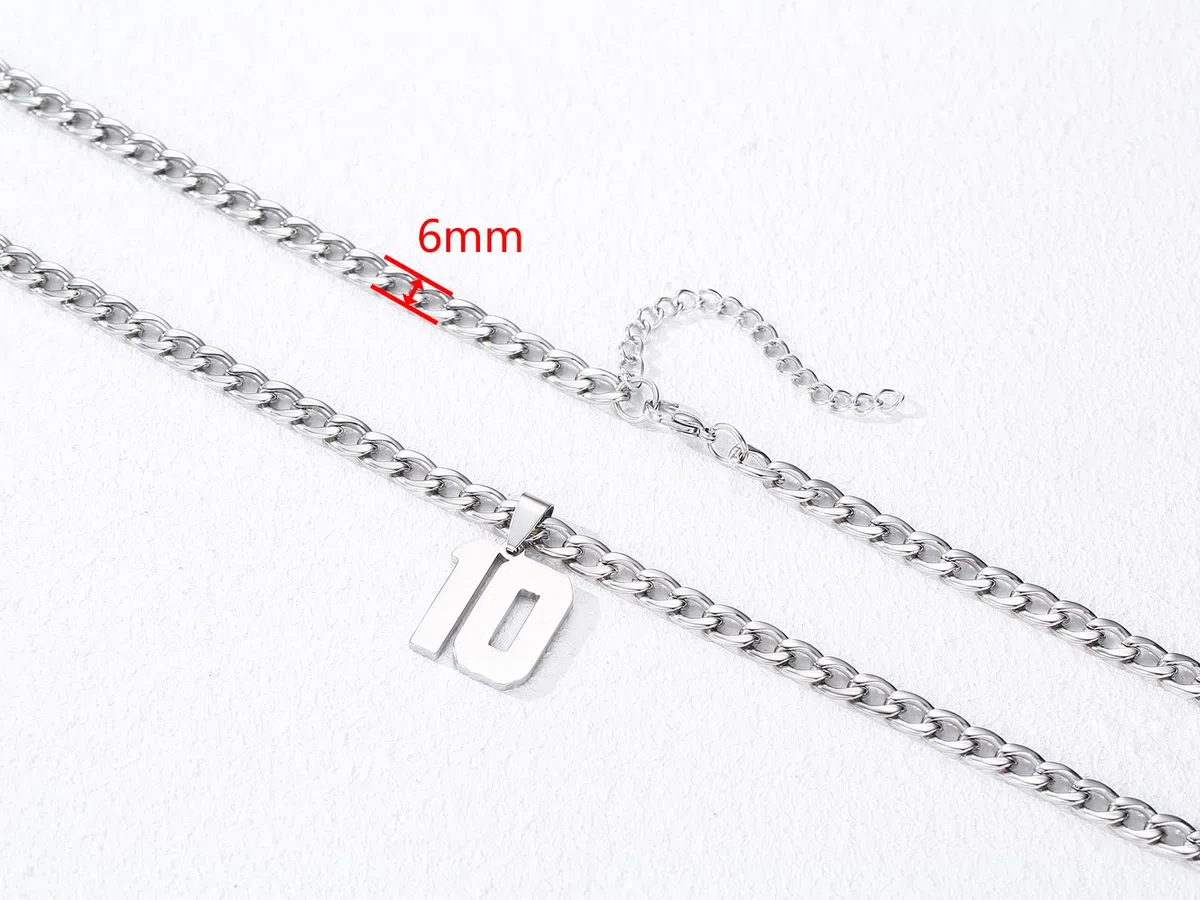 Collar Colgante de Números 0-99 Acero Inoxidable Cadena Cubana Ancho 6mm Longitud Ajustable para Hombre Mujer