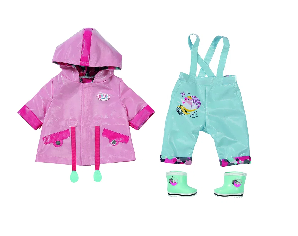 Zapf Creation Baby Born Deluxe Conjunto para la Lluvia - para muñecas Baby Born de hasta 43 cm - Incluye Chubasquero, Pantalones y Botas de Agua - Edad: 3+ años