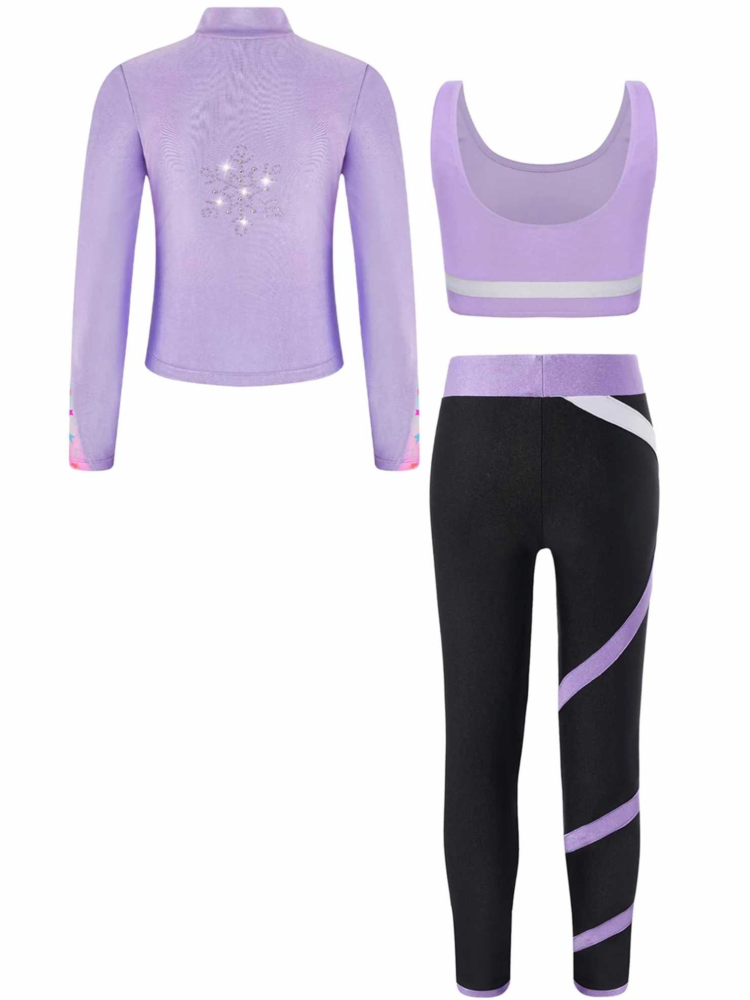 TiaoBug Conjunto Deportivo Para Niñas Chaqueta Manga Larga + Chaleco Sin Mangas + Leggings Traje De Gimnasia Rítmica Entrenamiento
