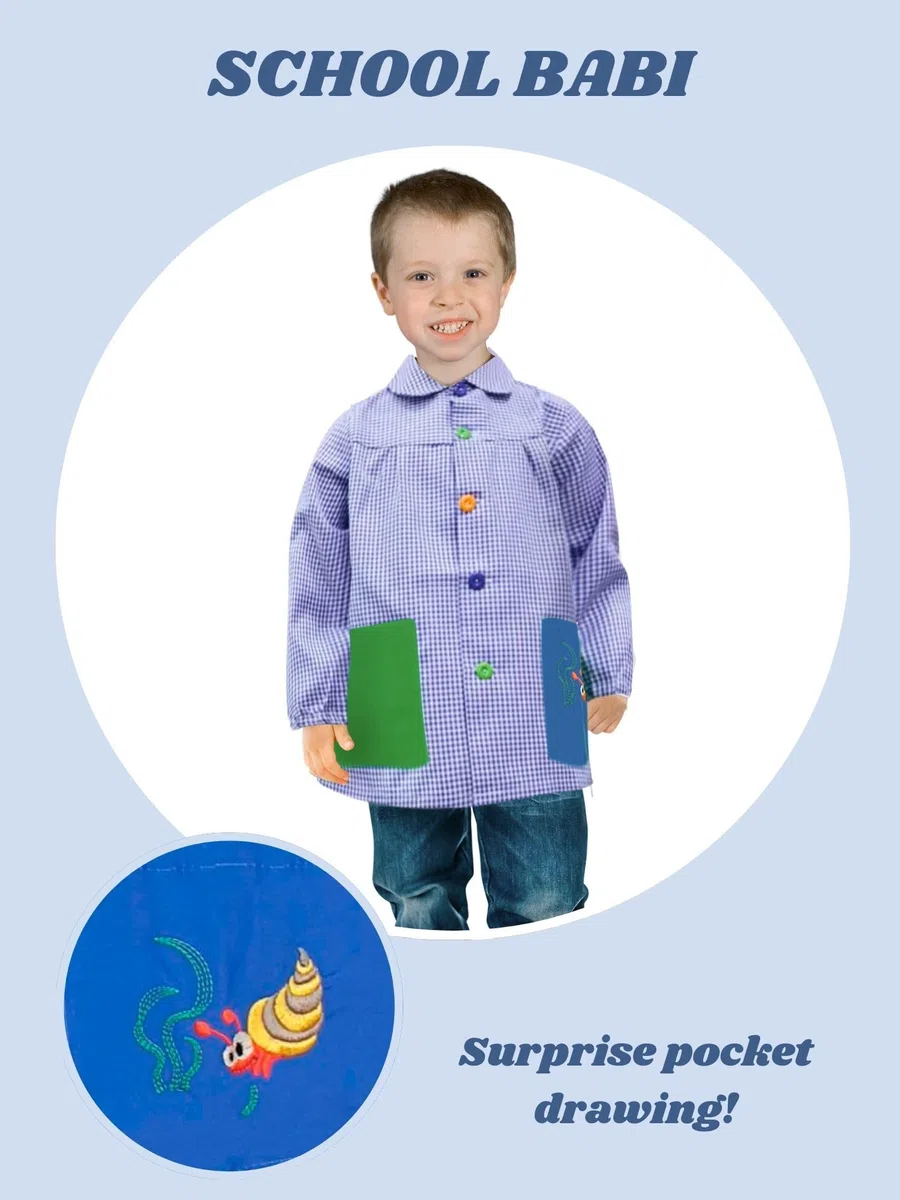 MAGIC SELECT Babi Escolar Infantil. Bata Escolar con Botones para Guardería y Colegio. Babi Infantil con Bolsillo Bordado, para Niños y Niñas.